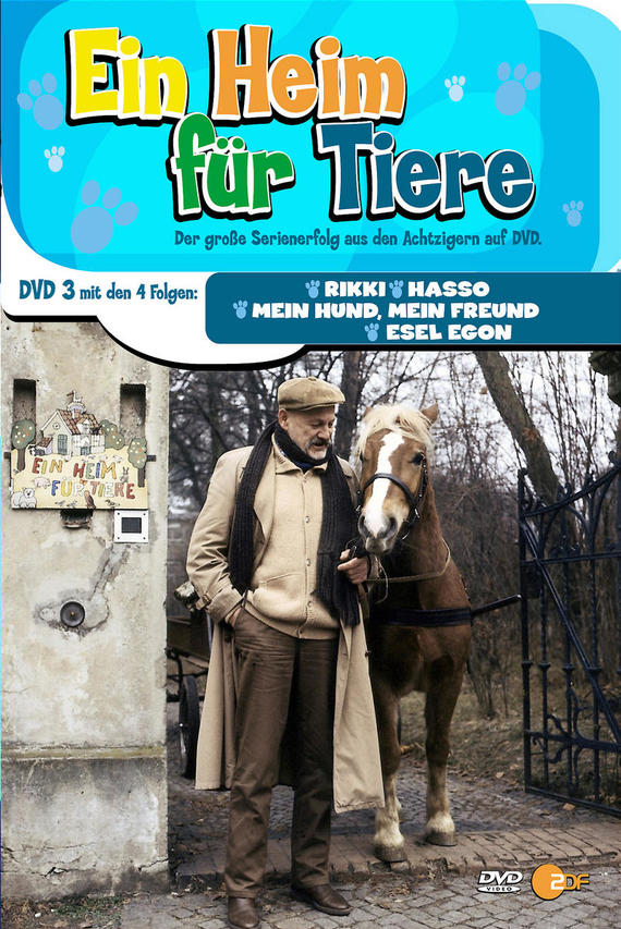 DVD-Cover. Ein Mann mit einem Pferd und dem Titel 'Ein Heim für Tiere' auf Deutsch.
