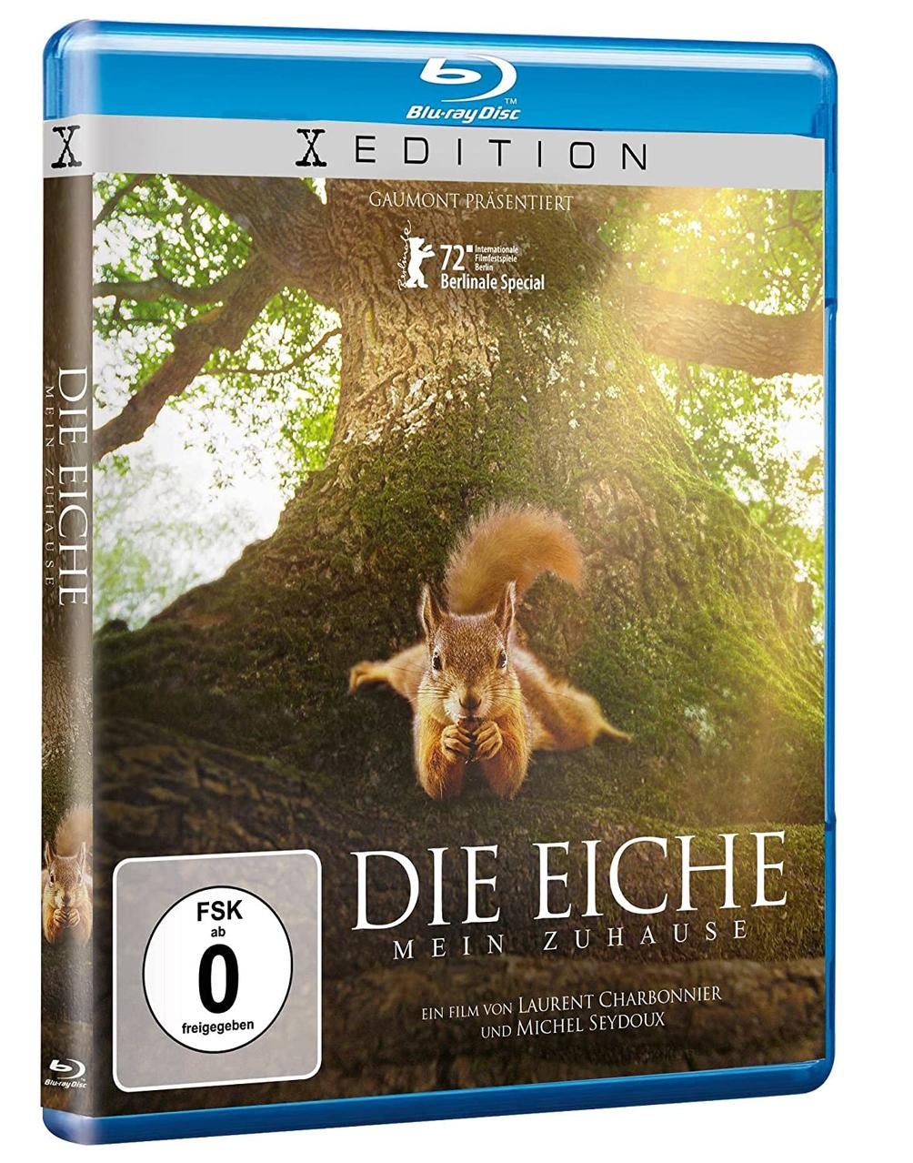 Blu-ray-Disc-Hülle mit einem Eichhörnchen auf einem Baum. Der Titel lautet 'Die Eiche, Mein Zuhause'.