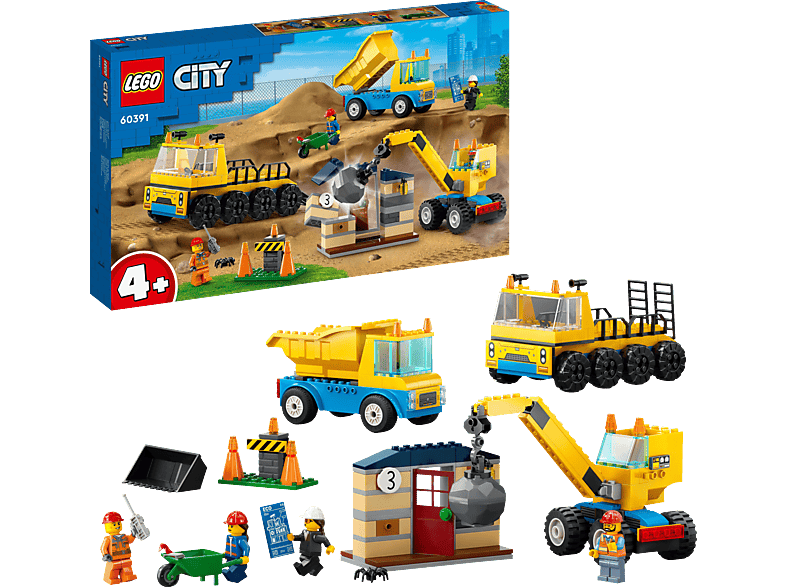 LEGO City 60391 Baufahrzeuge und Kran mit Abrissbirne Bausatz, Mehrfarbig Kunststoff