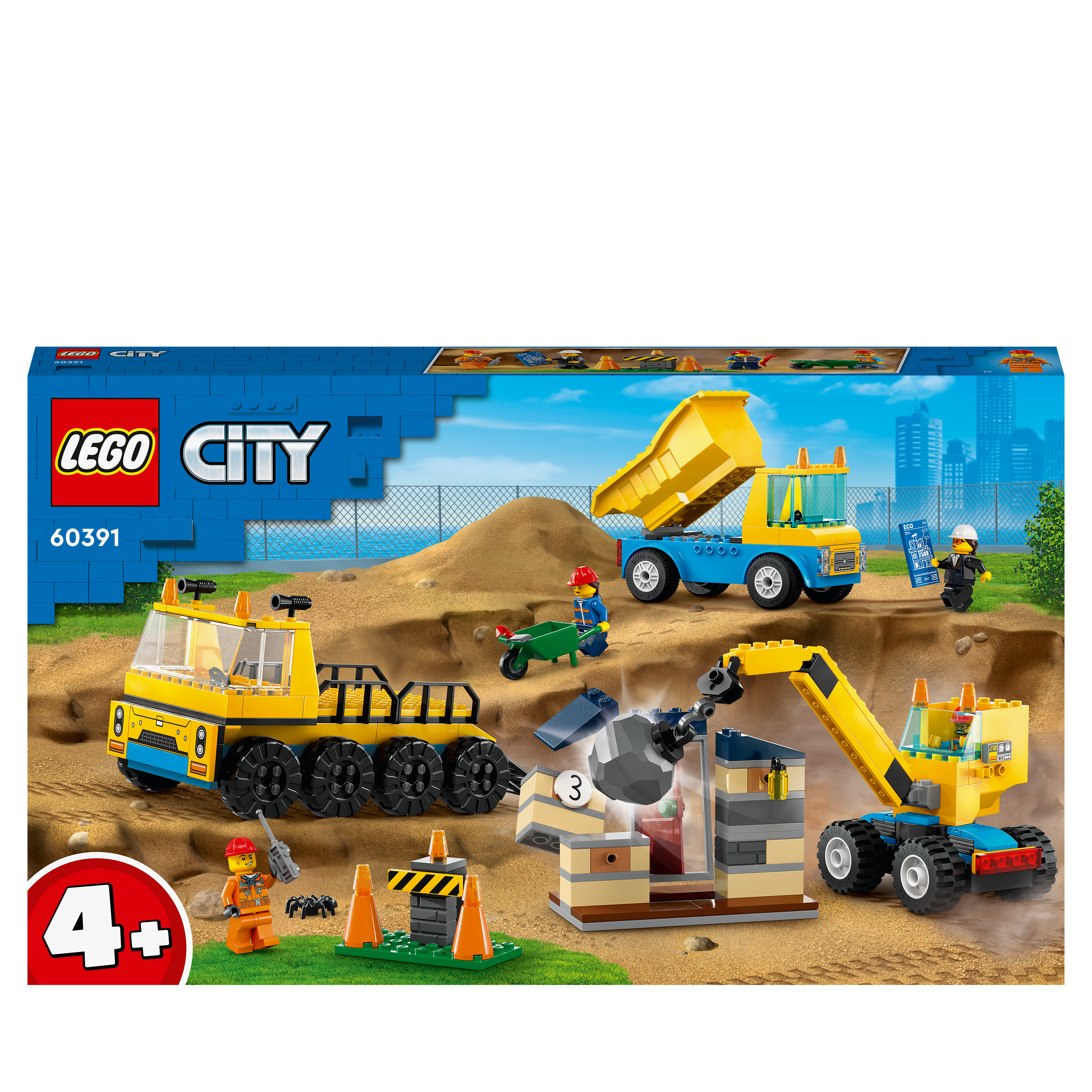 LEGO City 60391 Kran Mehrfarbig und Bausatz, Abrissbirne mit Baufahrzeuge