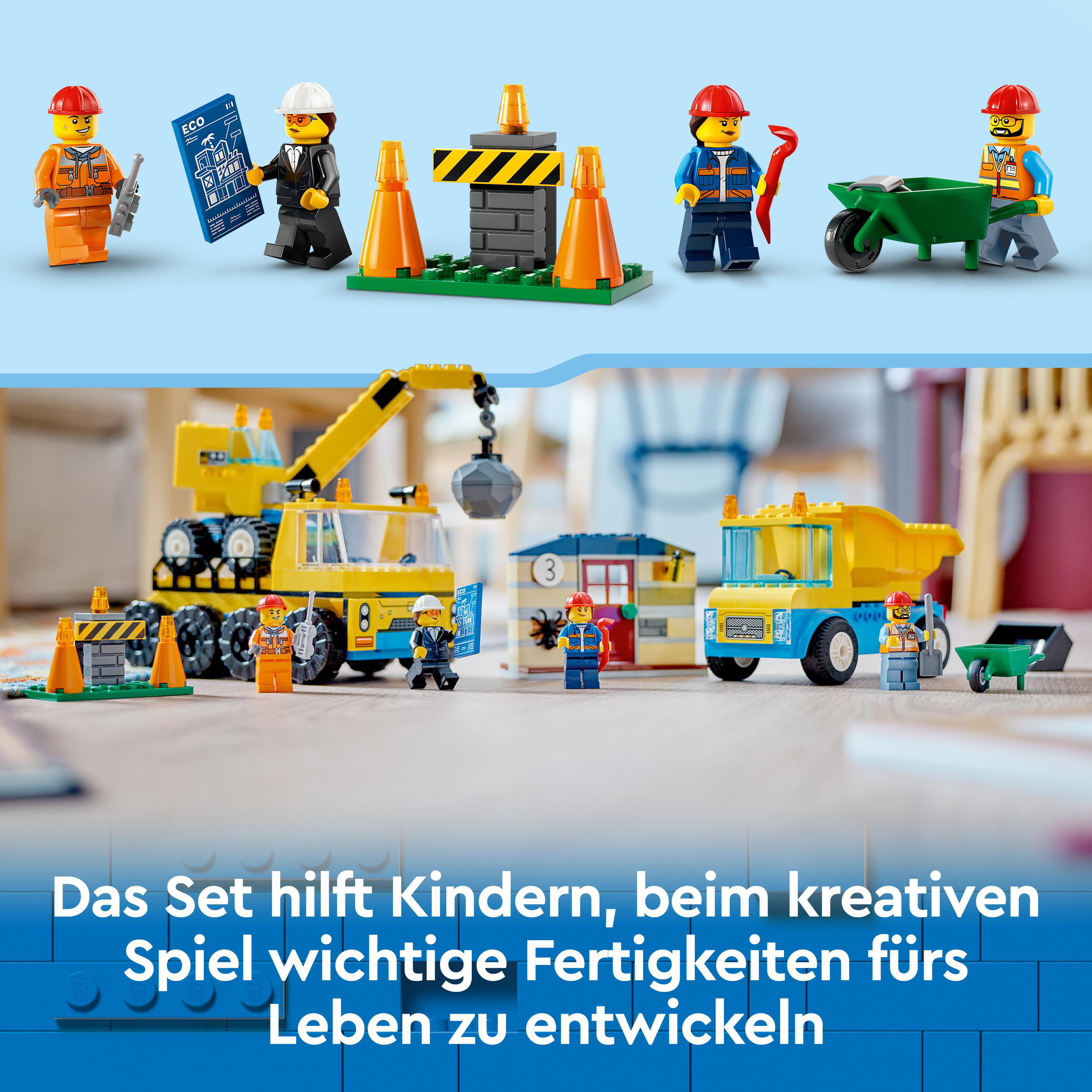 Baufahrzeuge City LEGO Mehrfarbig Bausatz, Kran 60391 und Abrissbirne mit