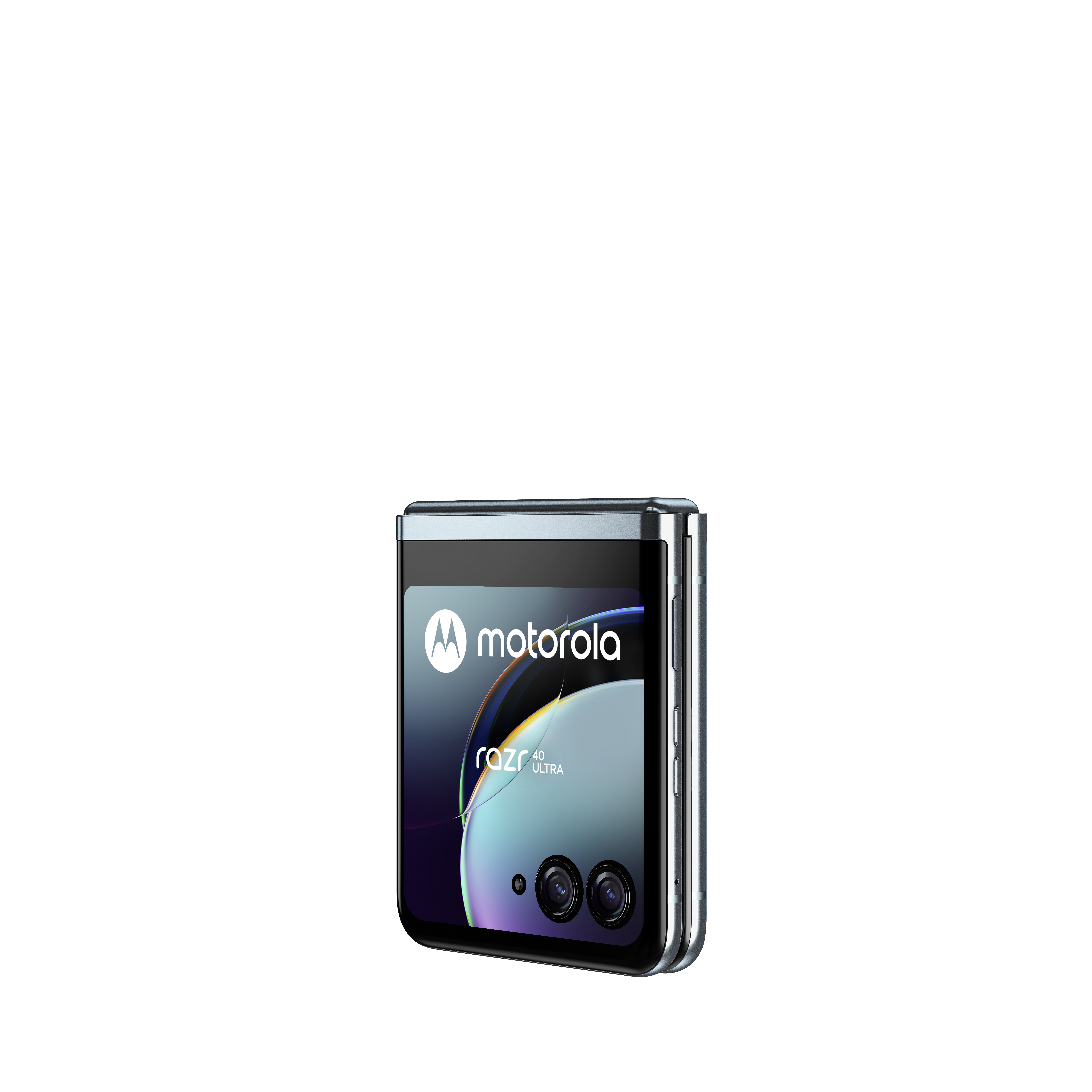 Ein geschlossenes Motorola Razr 40 Ultra Telefon, das das Frontdisplay zeigt.