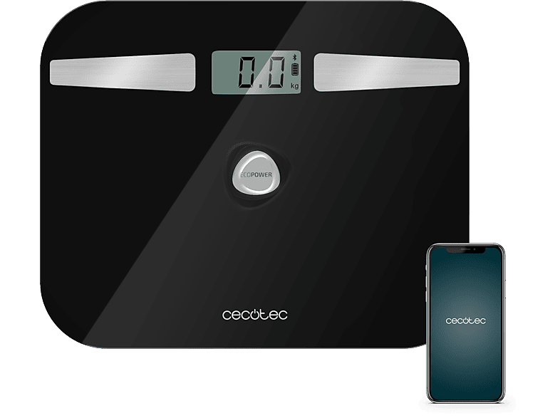 Báscula de baño - Cecotec Surface Precision EcoPower 10200 Smart Healthy Black, Recargable, 4 usuarios, Bluetooth, Black
