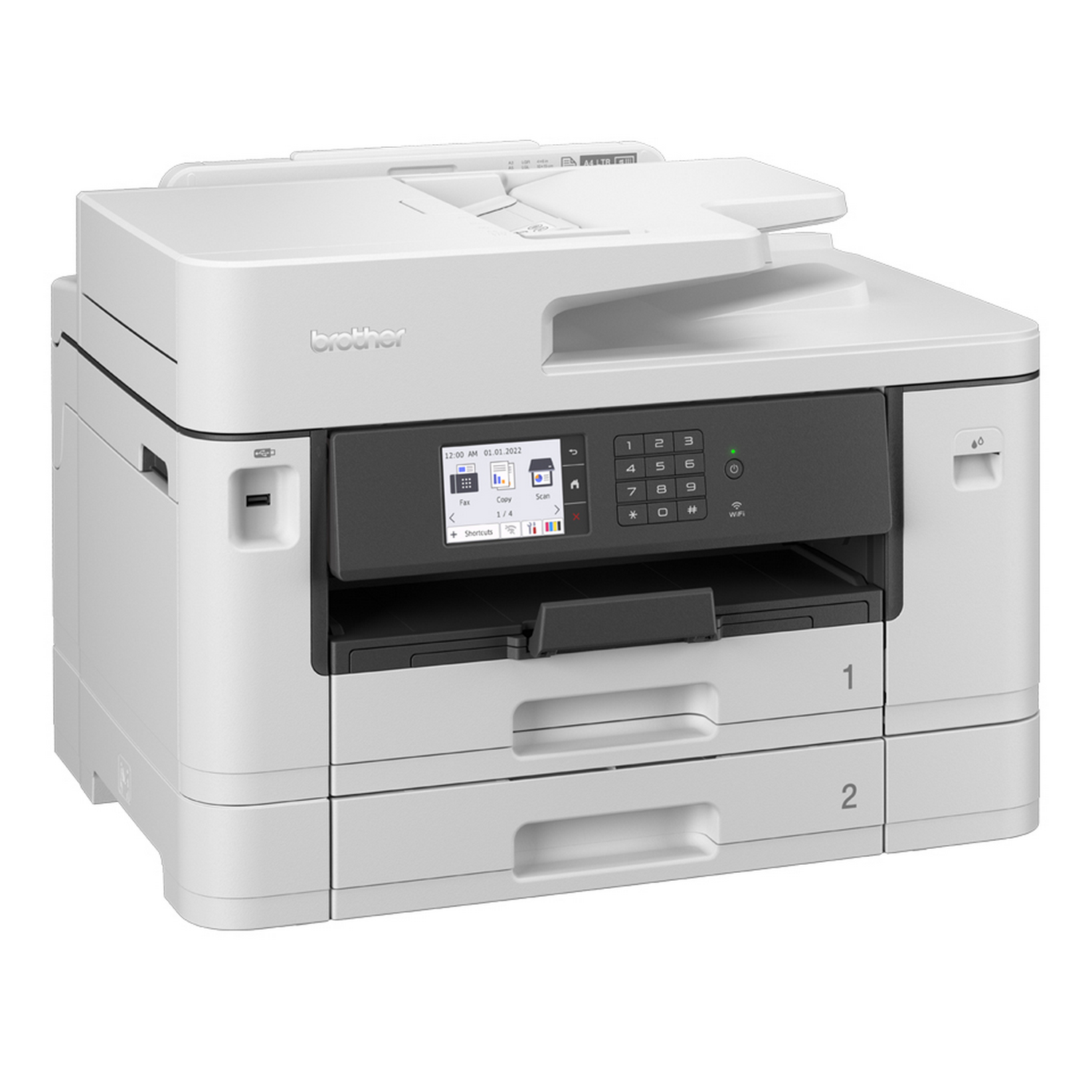 White Brother all-in-one printer with a display and two paper trays.
