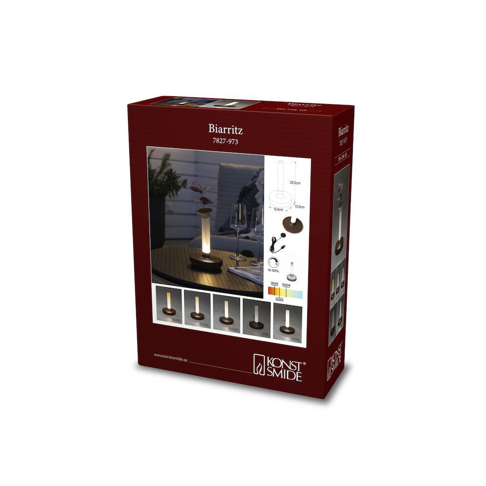 Box mit Biarritz-Lampe und Spezifikationen auf weißem Hintergrund.