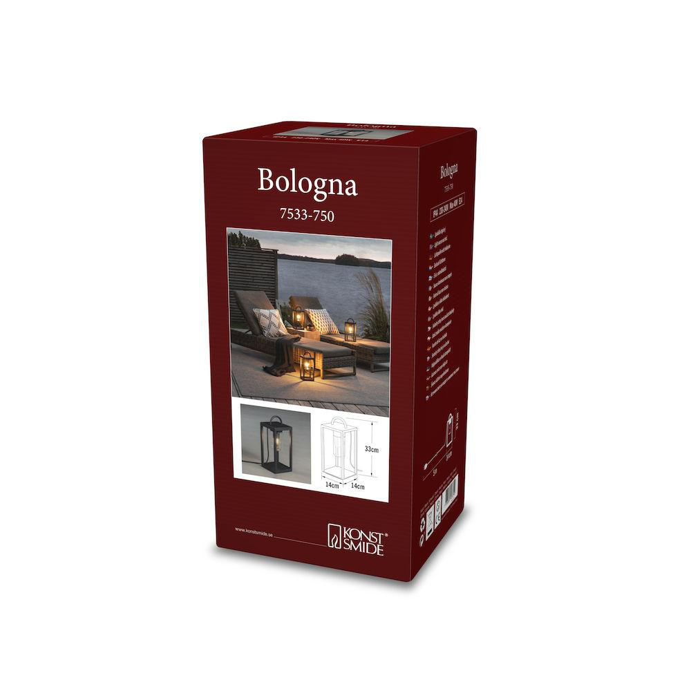 Produktbox mit Bild, Text. Zeigt eine Laterne, Produktdetails und den Markennamen Bologna.