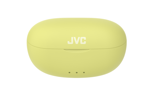 Funda de carga de auriculares JVC amarilla. Vista superior.