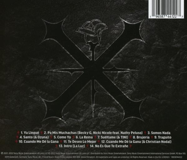 Pochette de l'album : fond noir, croix noire, rose, liste des titres.