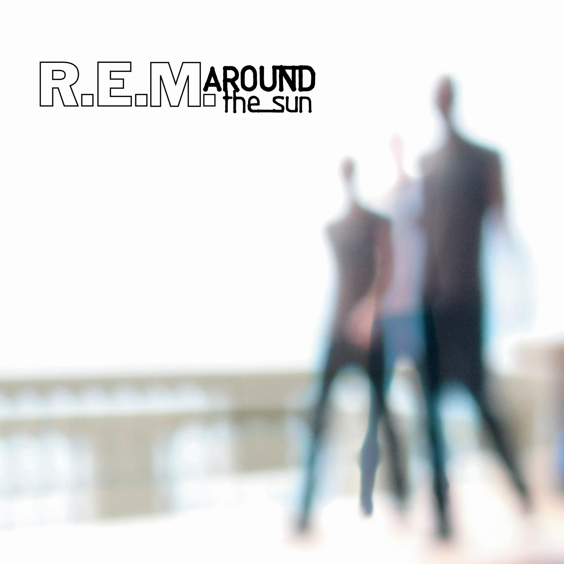 Albumcover mit verschwommenen Figuren und dem Bandnamen R.E.M., Titel: Around the Sun.