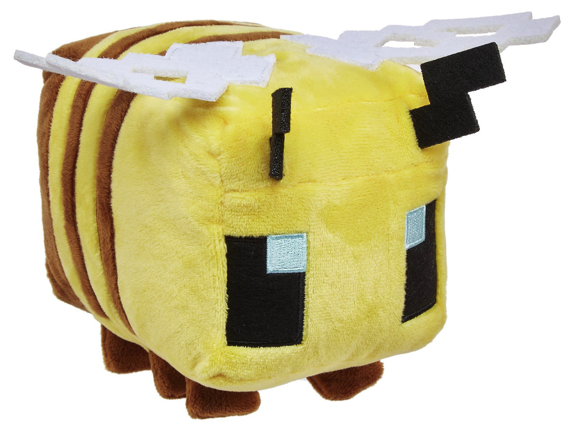 Ein Minecraft-Bienen-Plüschtier mit gelben und braunen Streifen.