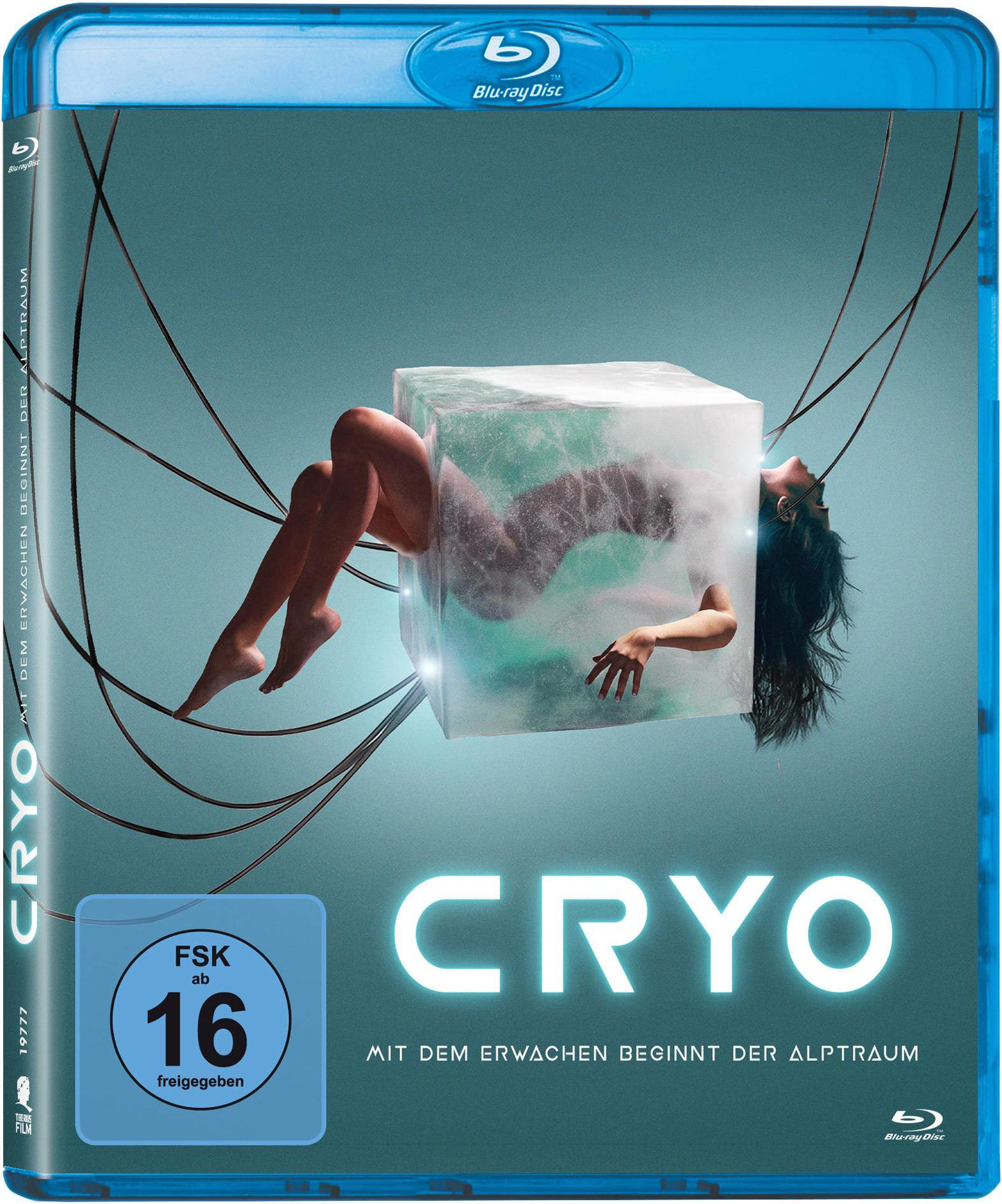 Blu-ray-Disc-Hülle mit dem Film Cryo. Auf dem Cover ist eine Frau in einem Eiswürfel.