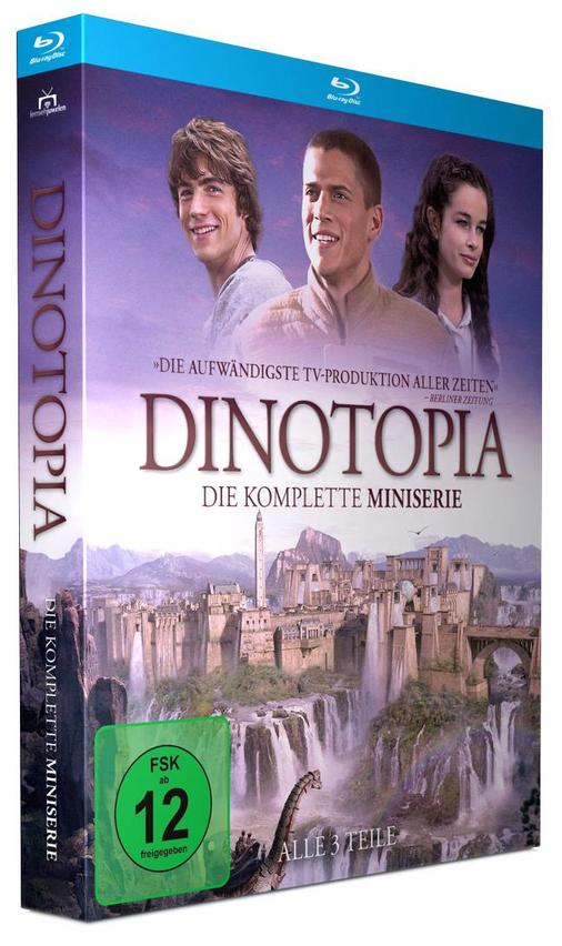 DVD-Box-Set von Dinotopia. Drei Personen sind auf dem Cover, zusammen mit einer Stadt.