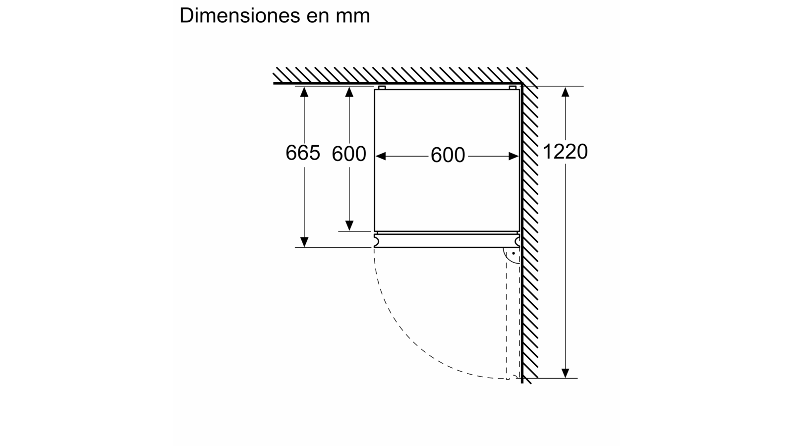 Un diagrama con dimensiones en mm para un mueble.