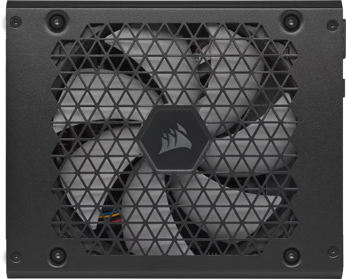Schwarze Computerlüfterabdeckung mit Gitter und Lüfterflügeln.