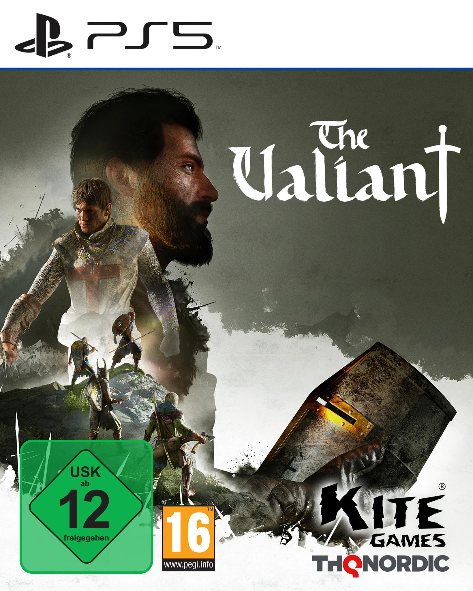 Ein Spielcover mit Rittern und einem mittelalterlichen Schauplatz, Titel: The Valiant.