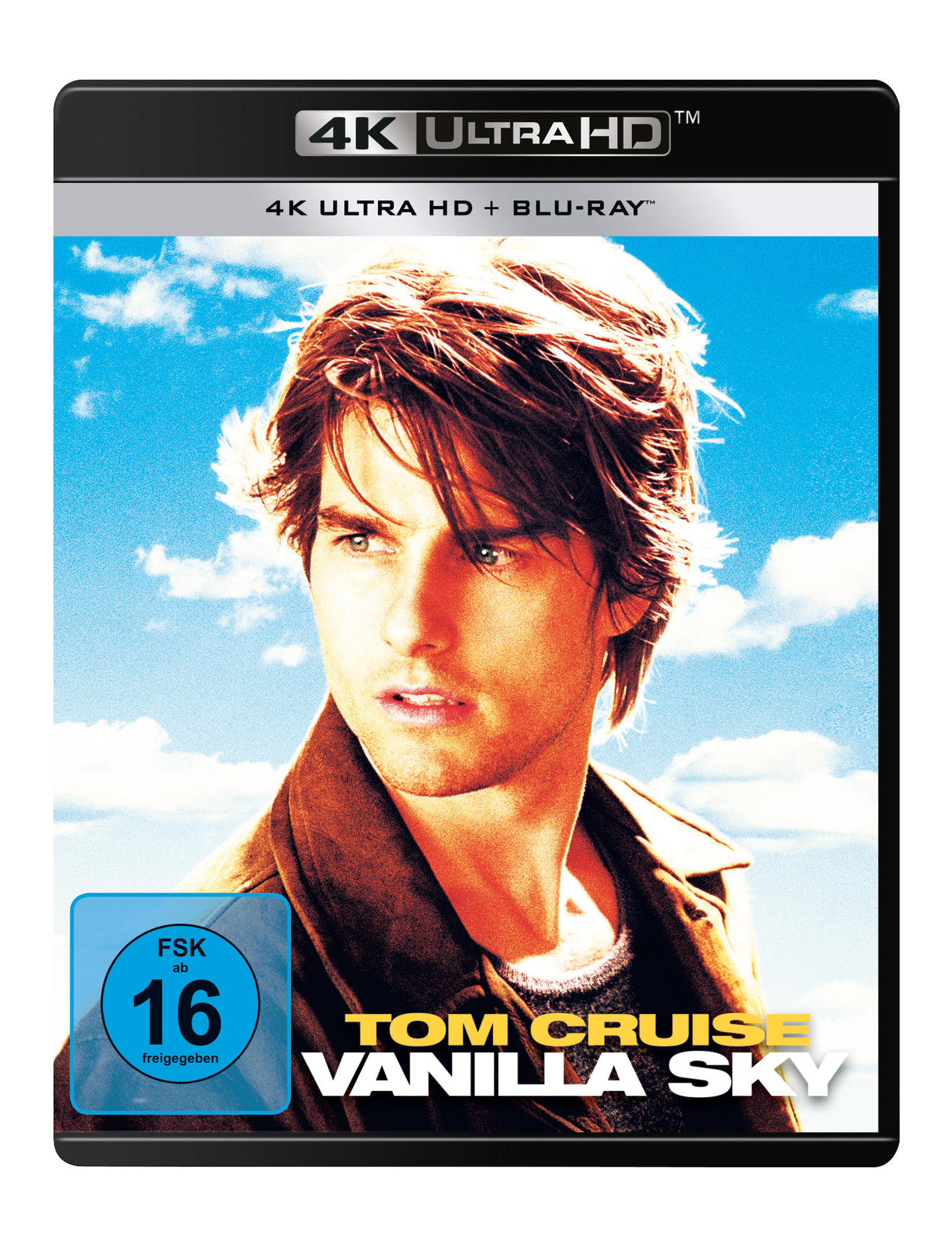 Vanilla Sky Blu-ray-Cover mit Tom Cruise. 4K Ultra HD und FSK 16-Rating wird angezeigt.