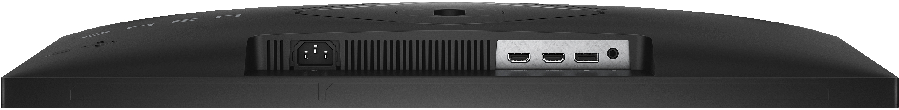 Panneau arrière d'un moniteur d'ordinateur noir, avec divers ports d'entrée et un connecteur d'alimentation.