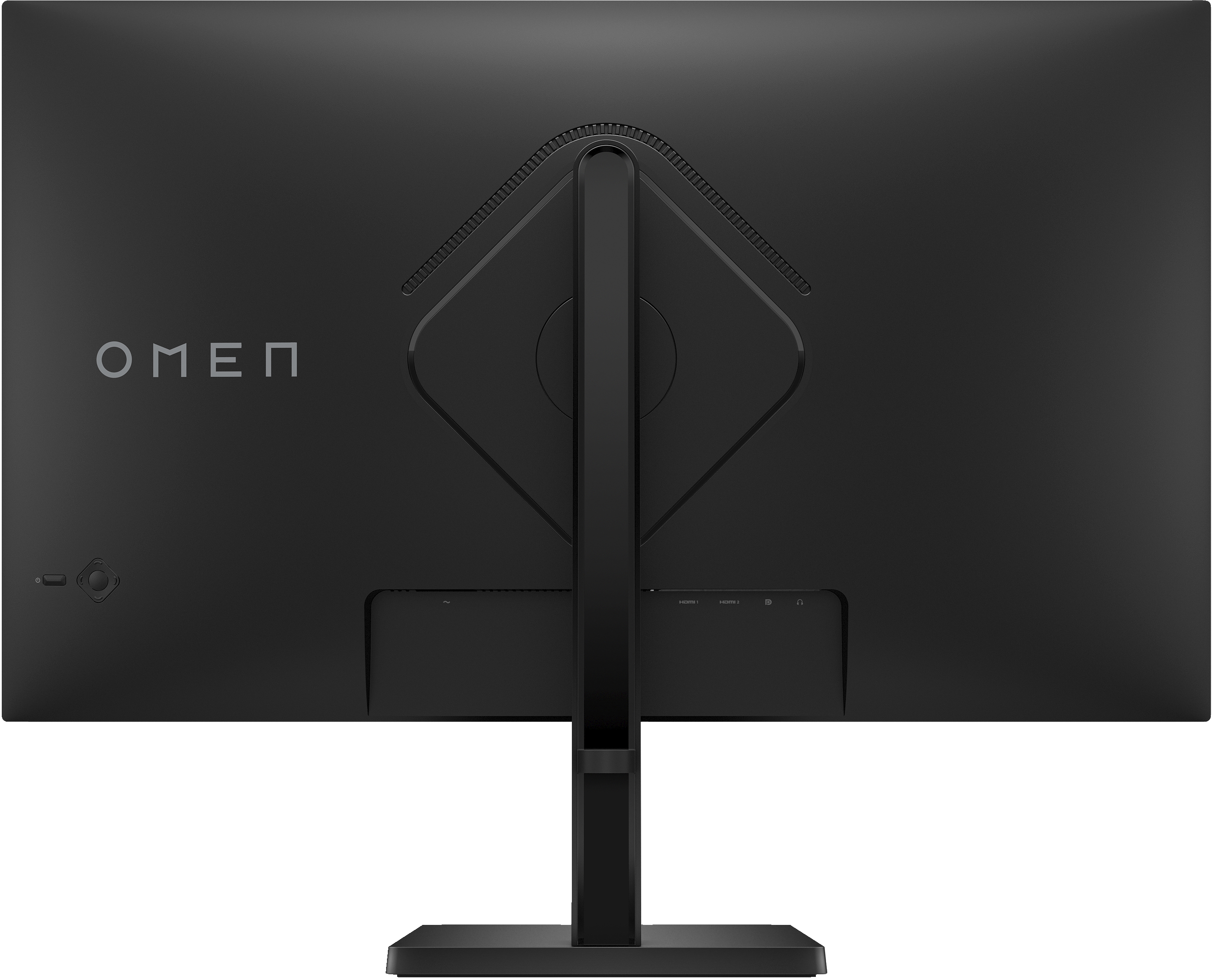 Arrière d'un moniteur d'ordinateur noir avec la marque OMEN et plusieurs ports.