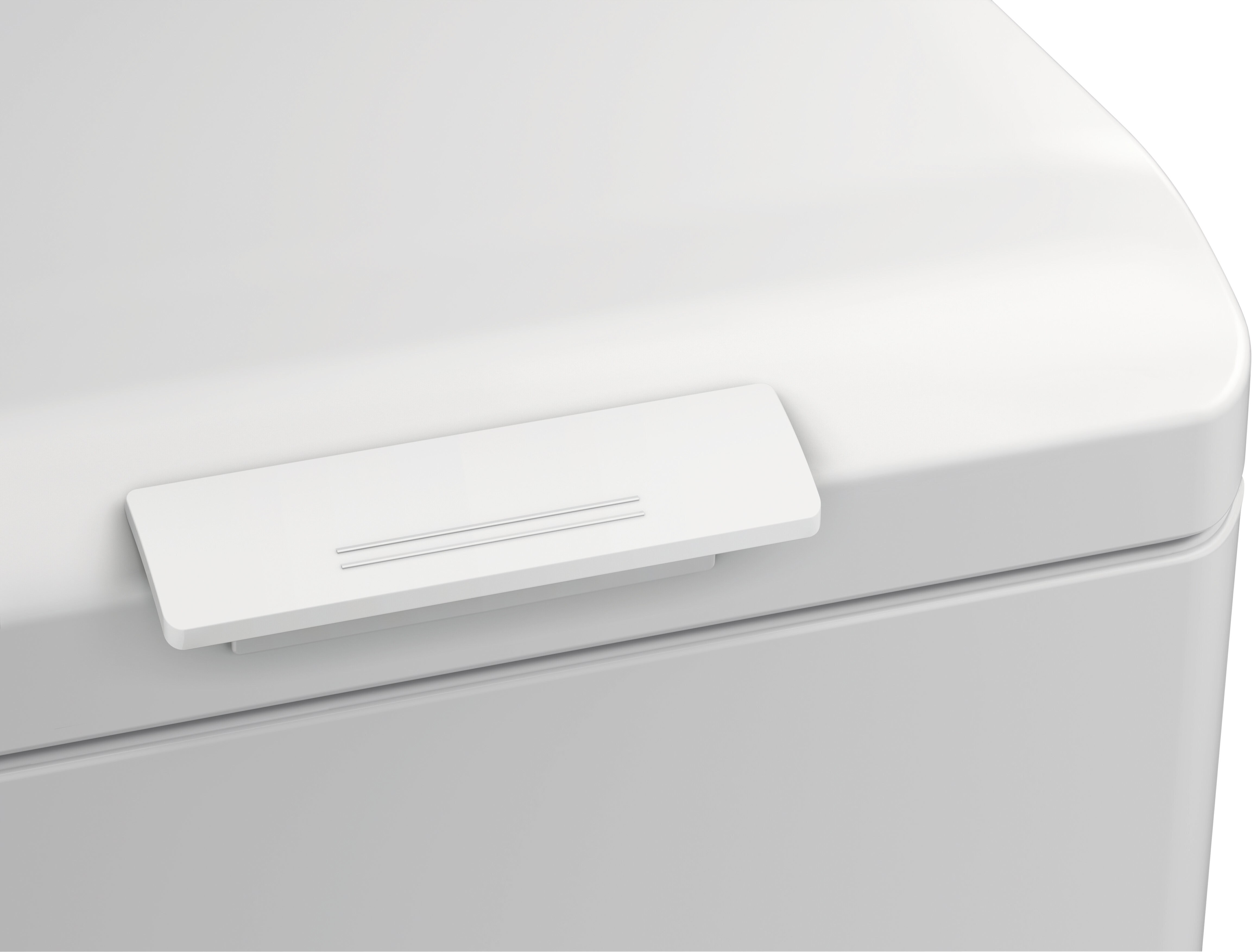 Biała powierzchnia z białą prostokątną pokrywą. Pokrywa ma dwie równoległe linie.