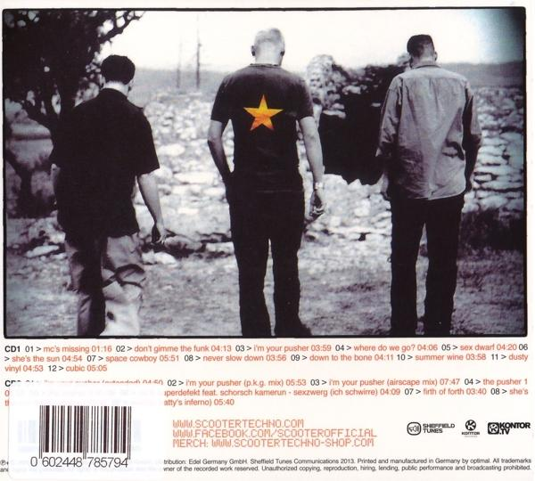 Drei Männer stehen mit dem Rücken abgewandt. Albumcover mit Text und Titelliste.