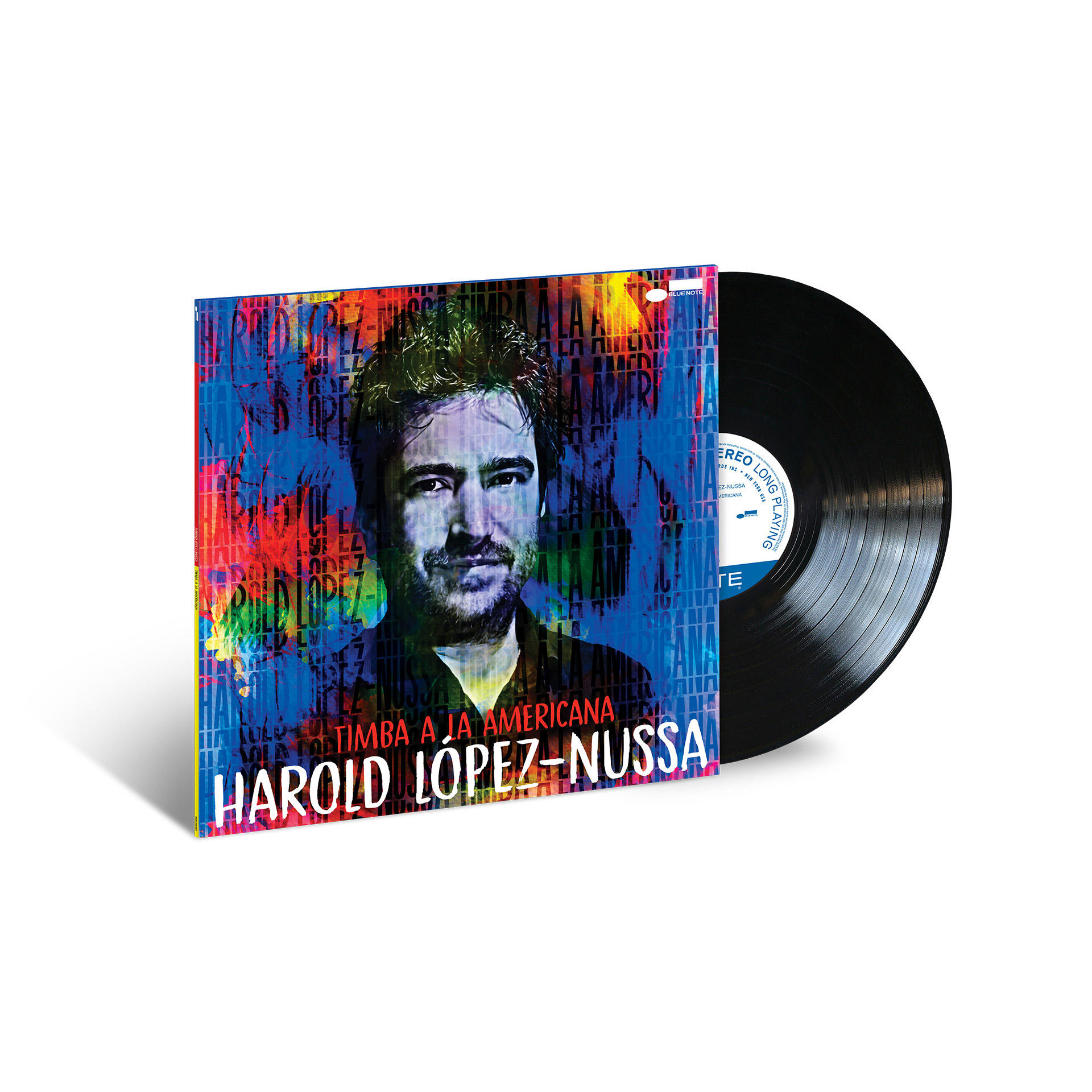Schallplatte mit Albumcover, das ein Männerporträt und Text zeigt.