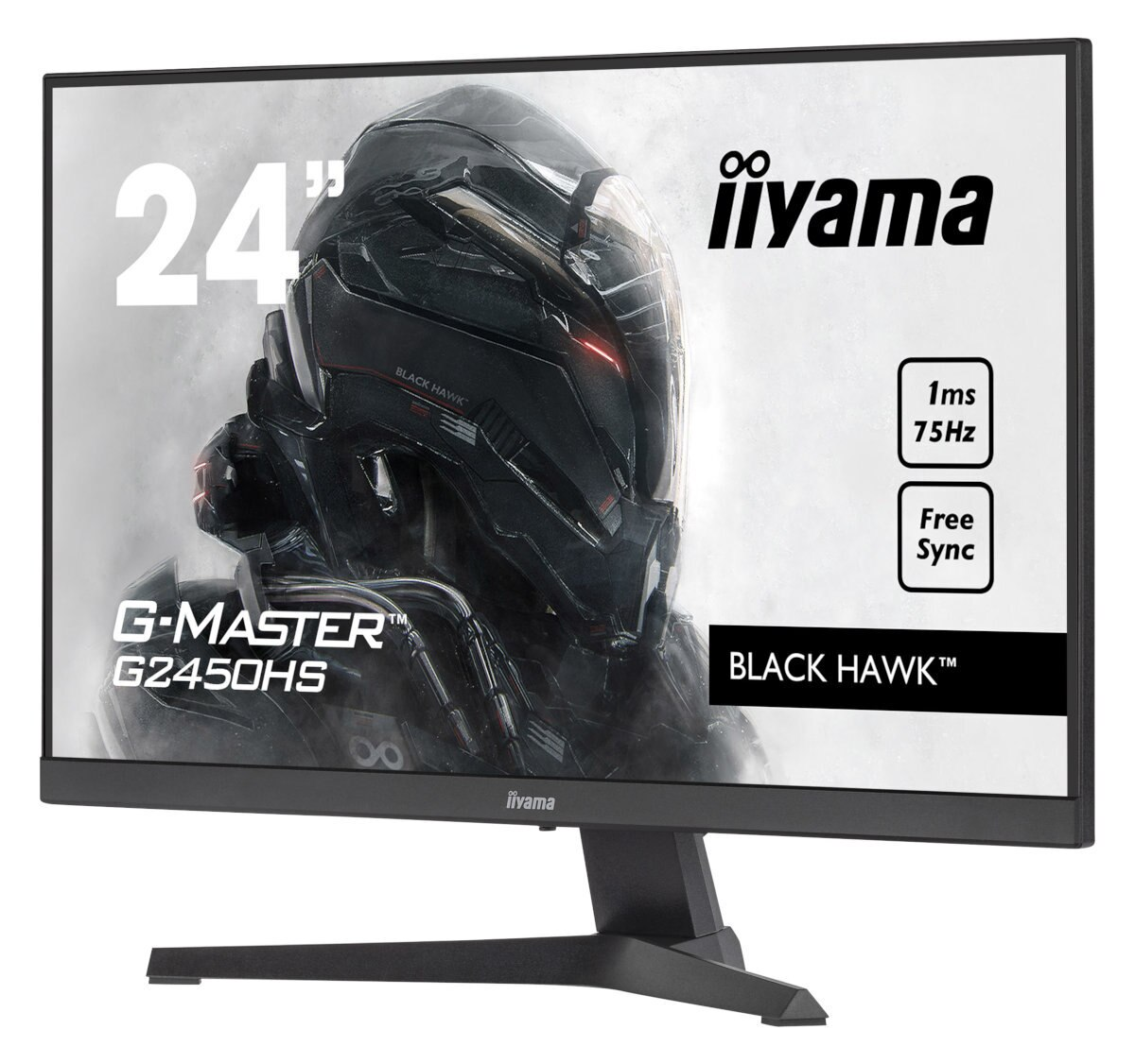 24-calowy monitor iiyama wyświetla scenę z gry wideo. Wyświetlany jest również tekst i grafika.