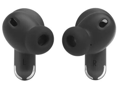 Para czarnych bezprzewodowych słuchawek, pokazujących lewą i prawą stronę.