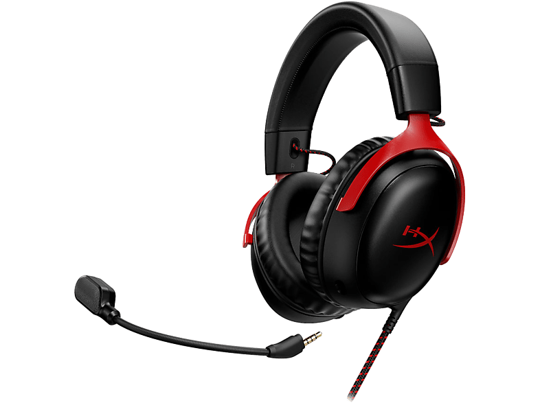 HP HYPERX Cloud III vezetékes fejhallgató mikrofonnal, 3,5mm jack, USB Type-C/A, fekete-piros (727A9AA)