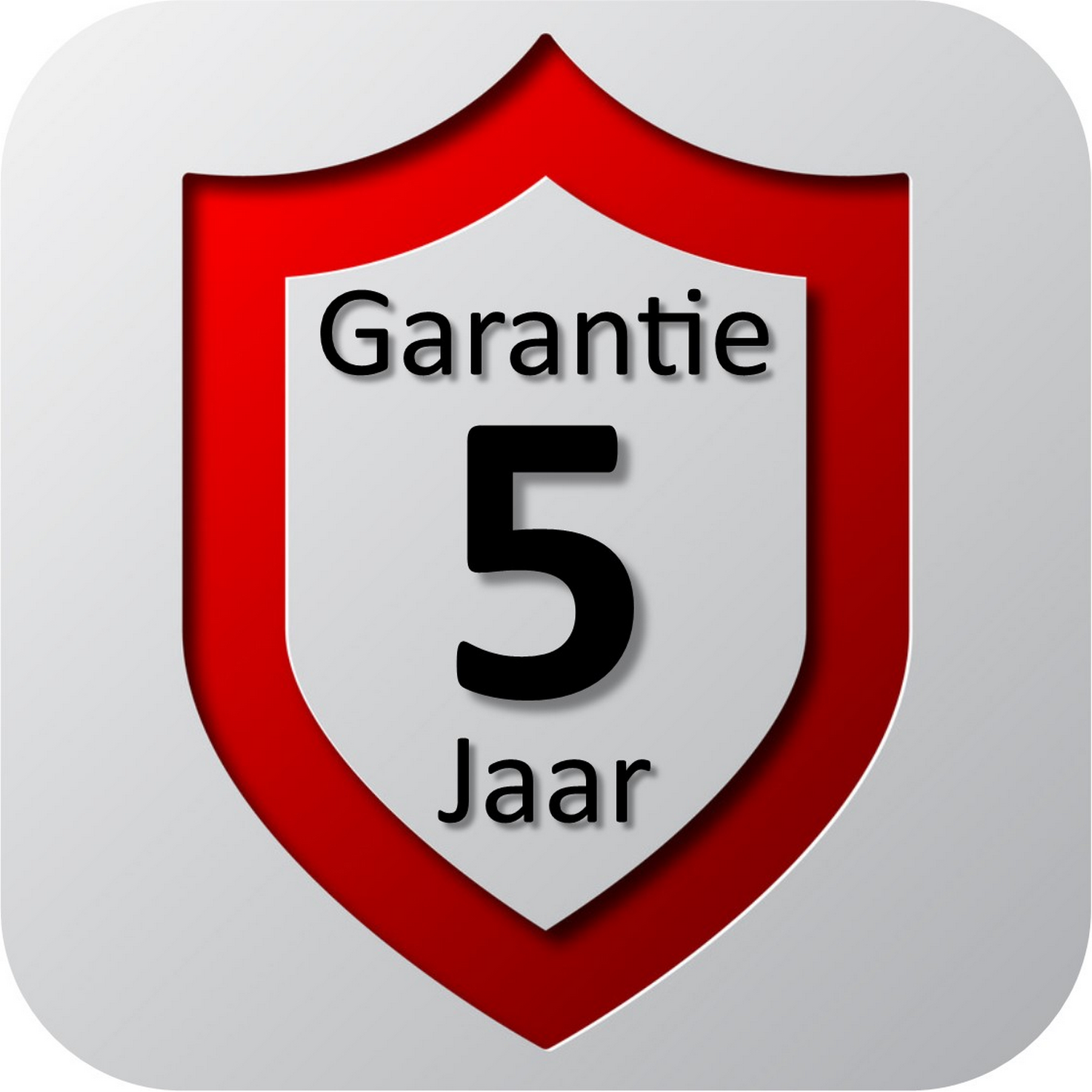 A shield with the words 'Garantie 5 Jaar' on it.