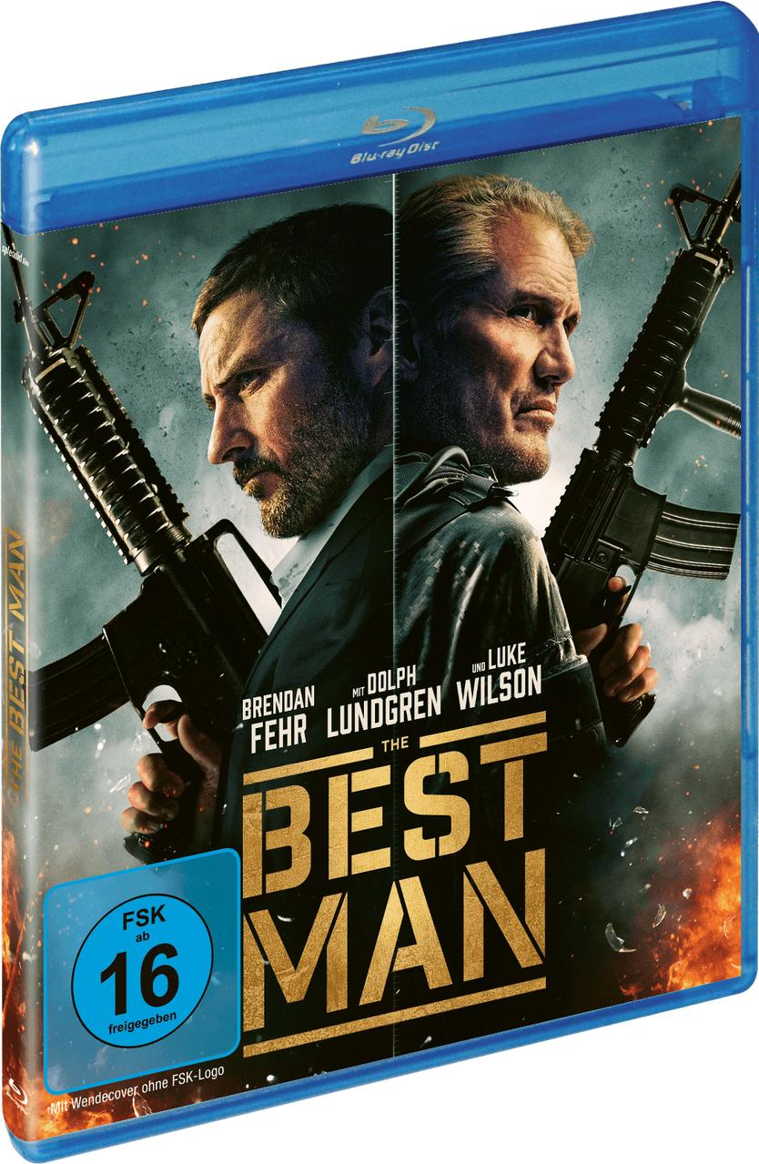 Blu-ray-Disc-Hülle für den Film „The Best Man“, mit zwei Männern, die Waffen halten. Freigegeben ab 16 Jahren.