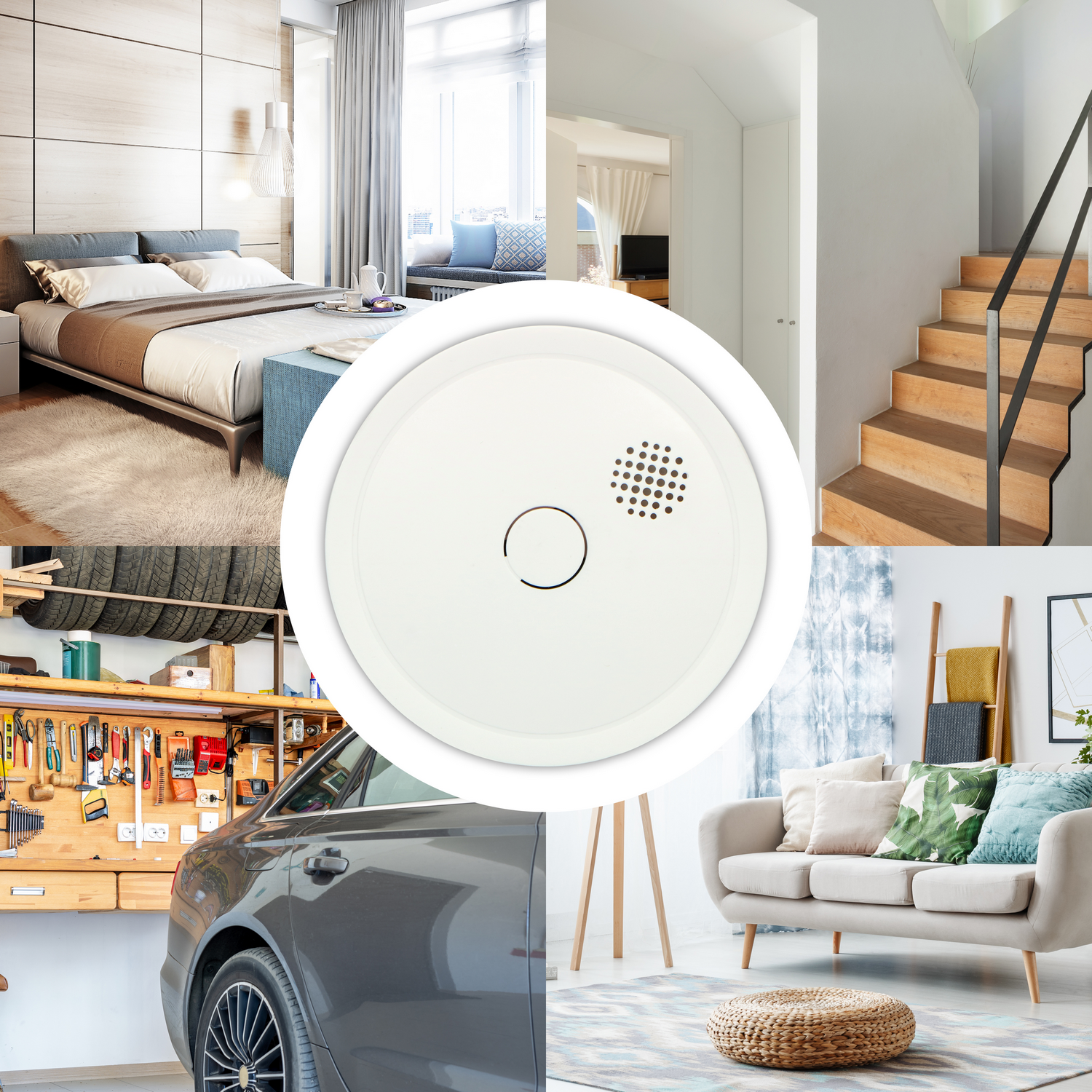 A smoke detector in a multi-scene image.