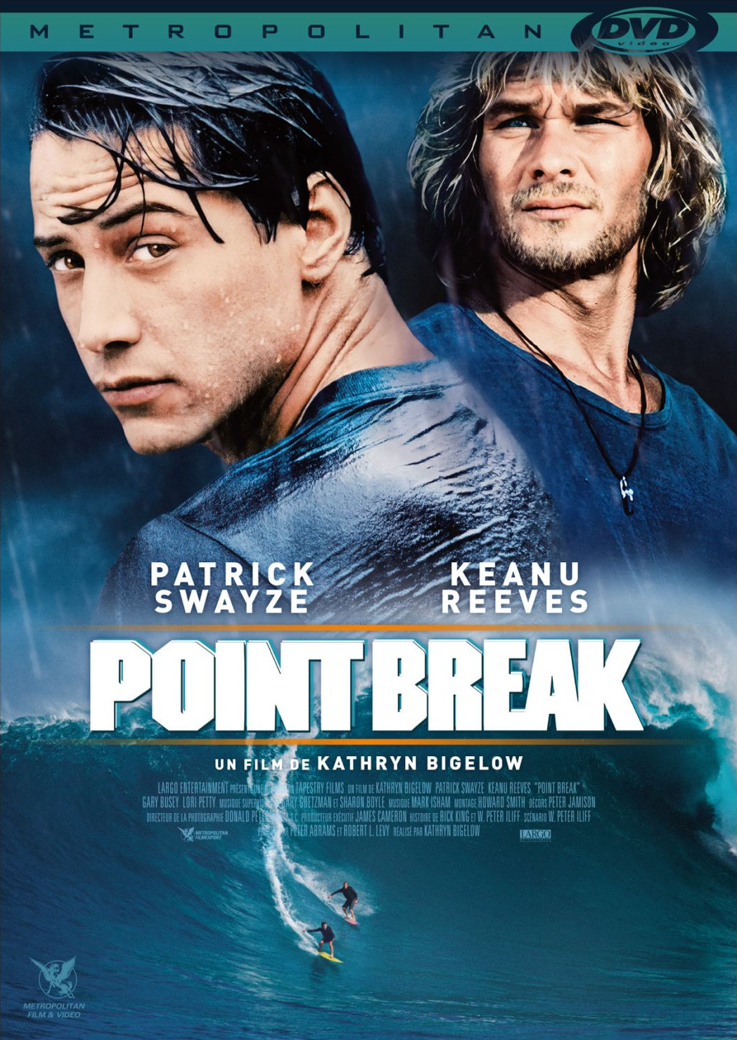 Affiche du film Point Break : Patrick Swayze et Keanu Reeves, scène de surf.