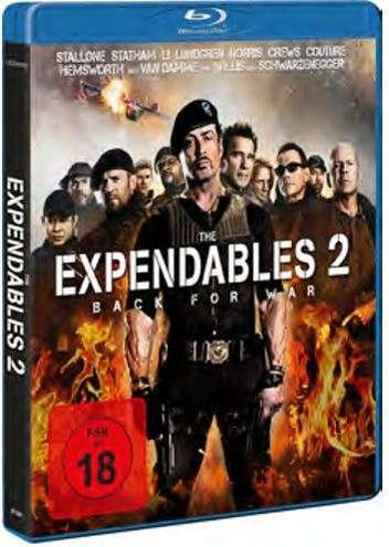 DVD-Hülle des Films The Expendables 2. Stallone und Schauspieler sind abgebildet.