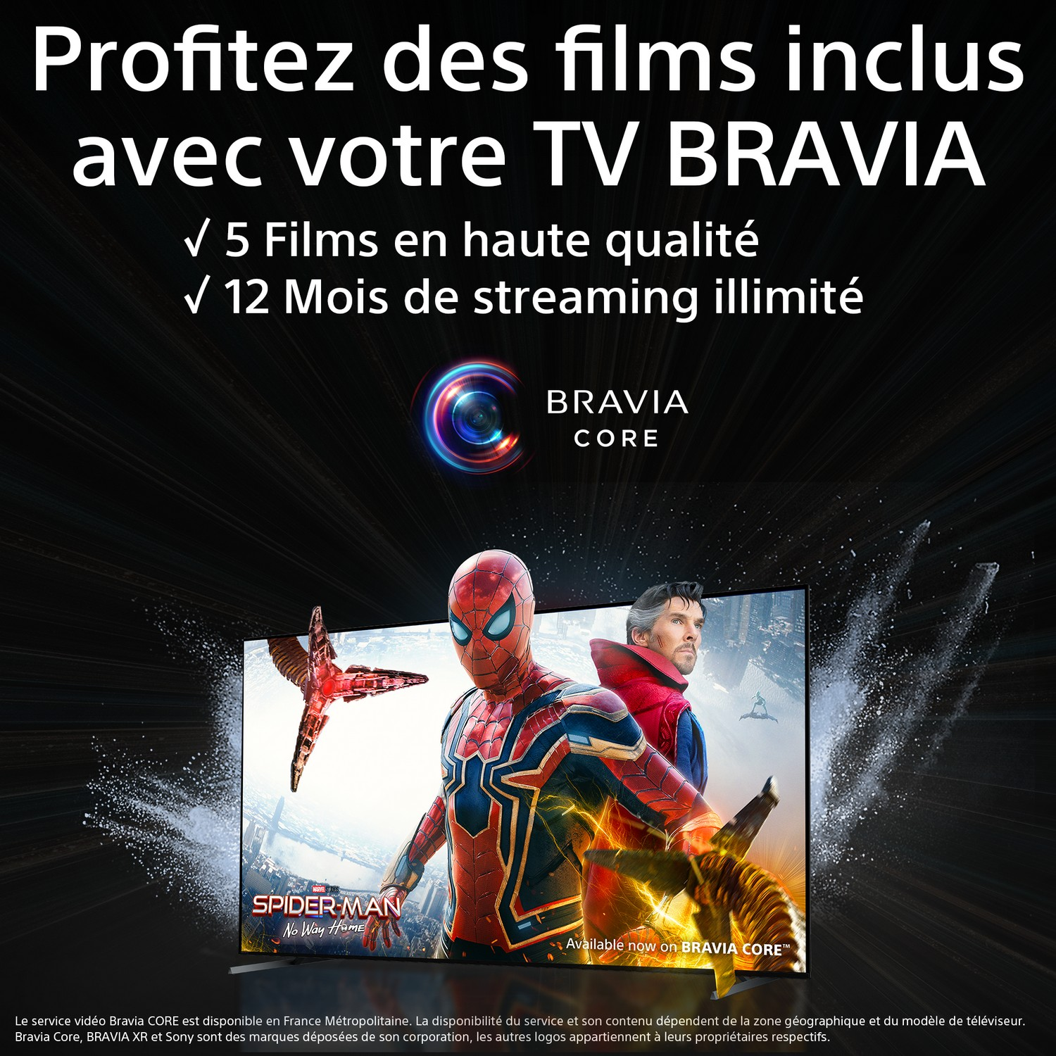 TV met Spider-Man-scène en tekst: 'Geniet van de films die bij je BRAVIA TV zitten'.