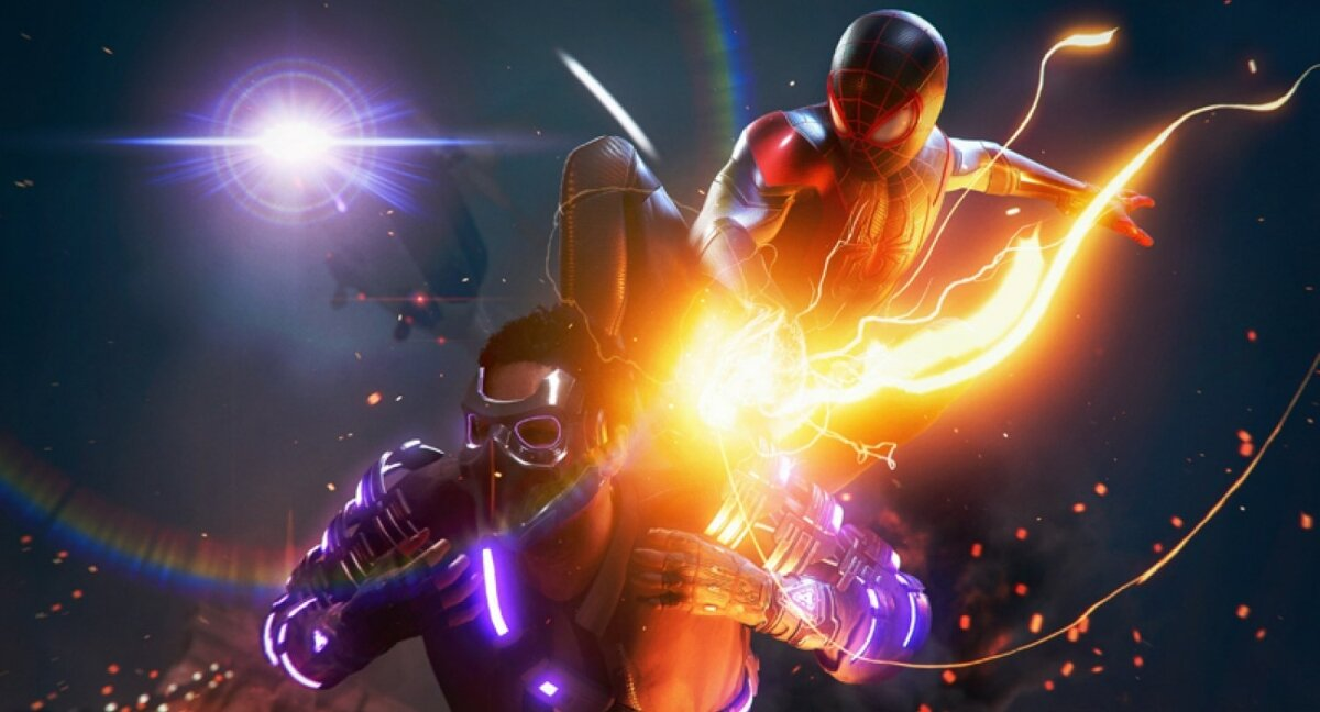 Dynamiczny obraz dwóch superbohaterów w akcji, jeden w czerwonym stroju, drugi w czarnym i fioletowym.