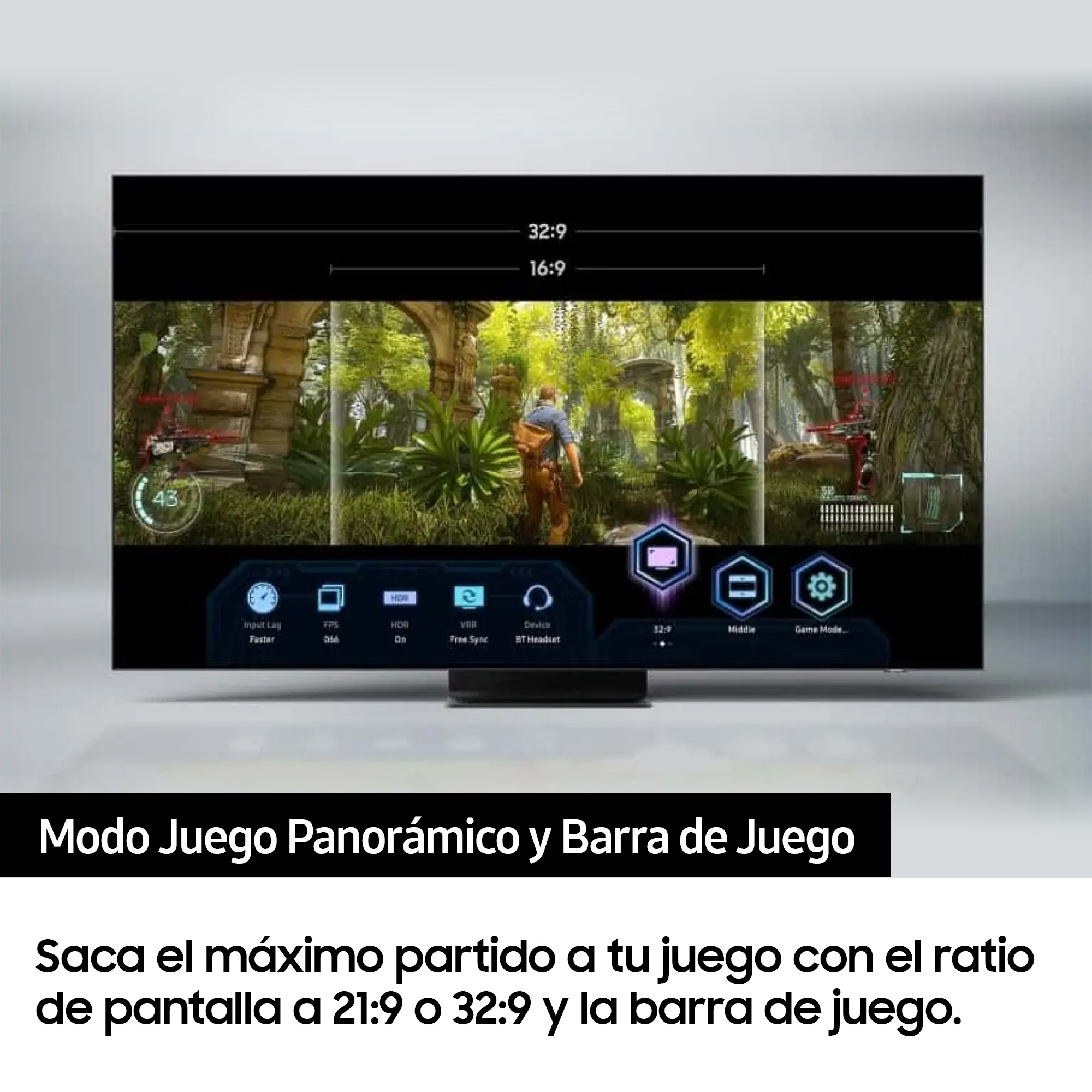 Pantalla de TV que muestra un juego. El panel del modo de juego es visible.