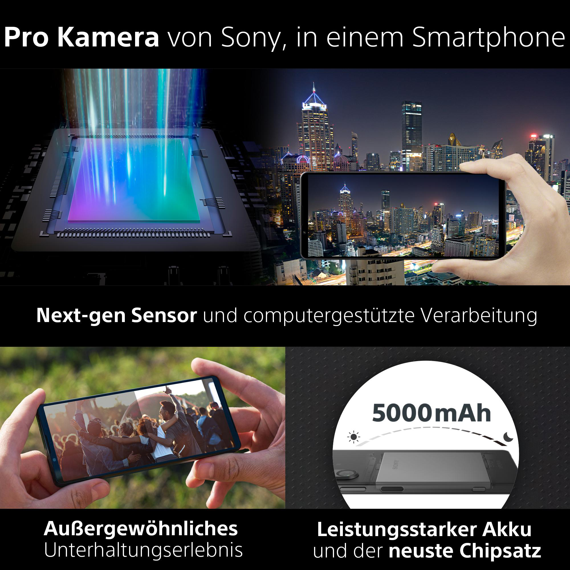Ein Smartphone mit Nachtansicht der Stadt und Komponenten.