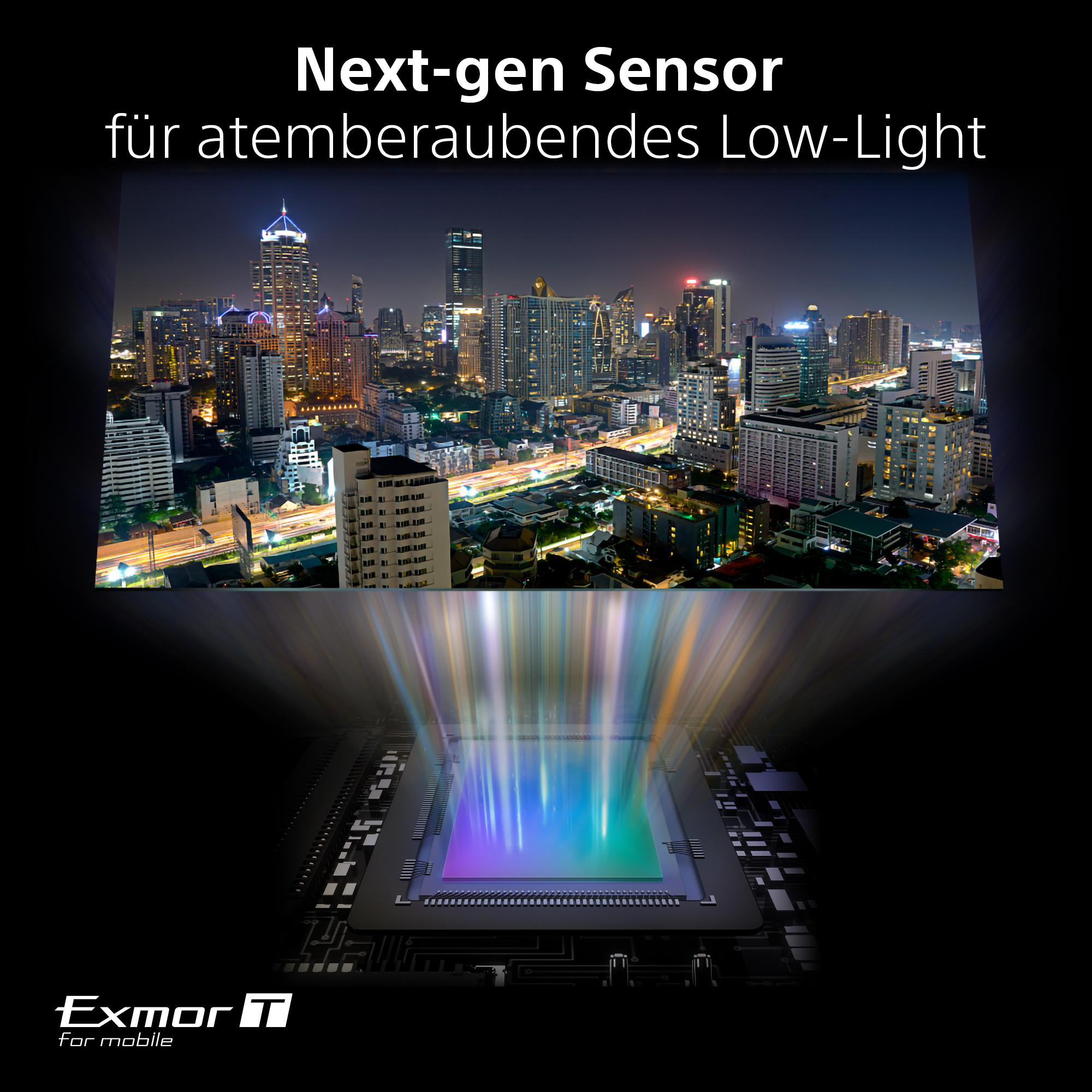 Eine Stadt bei Nacht mit einem Sensor, der die Stadt hervorhebt und Lichter scheinen.