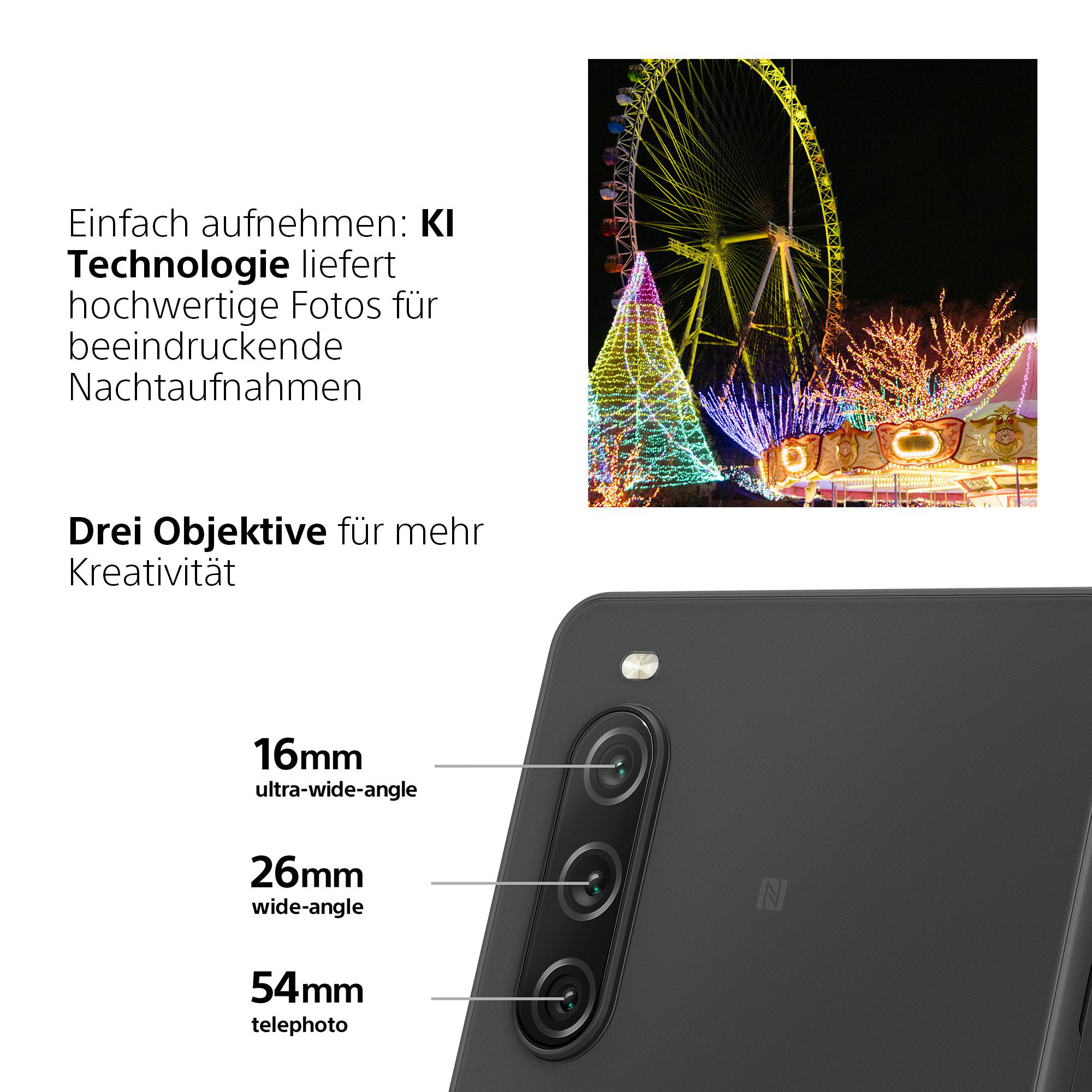 Ein Smartphone mit Kameradetails und einem Nachtszenenfoto.