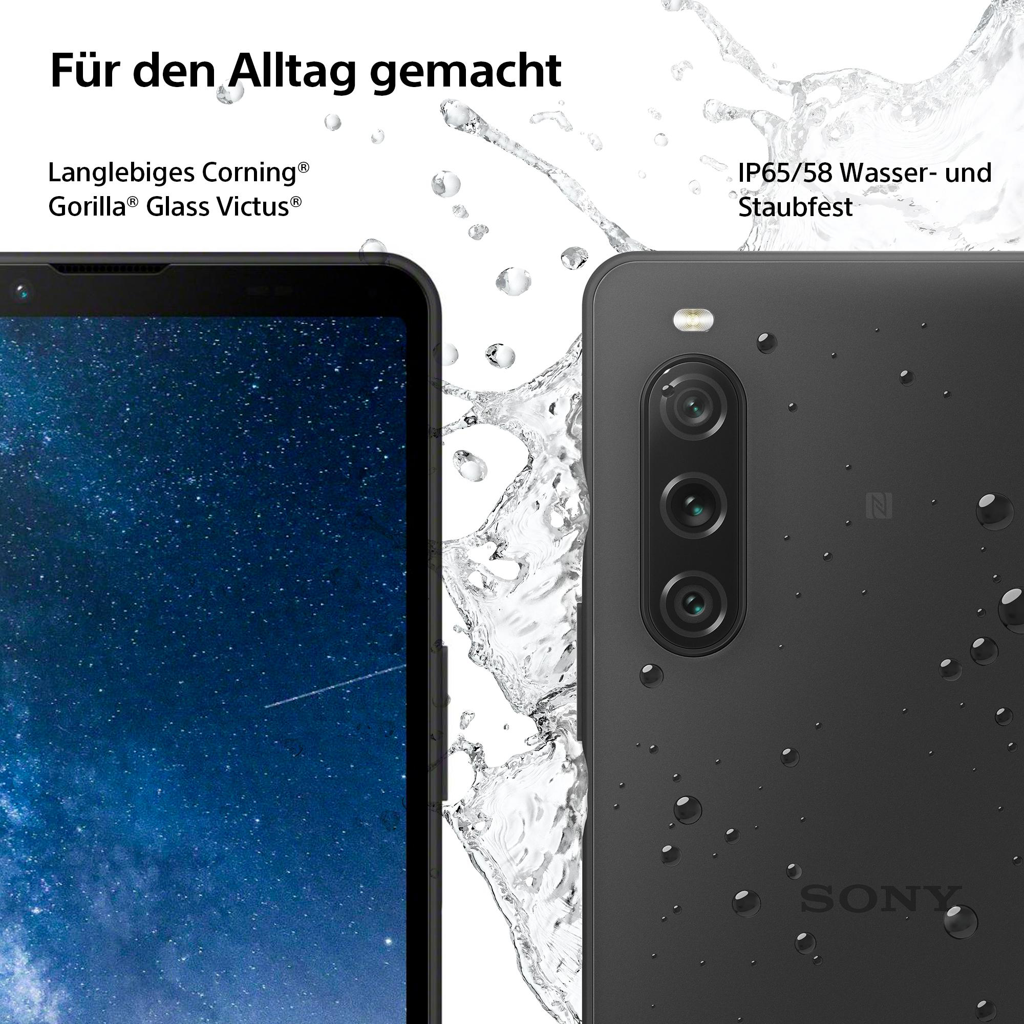Zwei Hälften eines schwarzen Telefons, Bildschirm links und Kamera rechts.