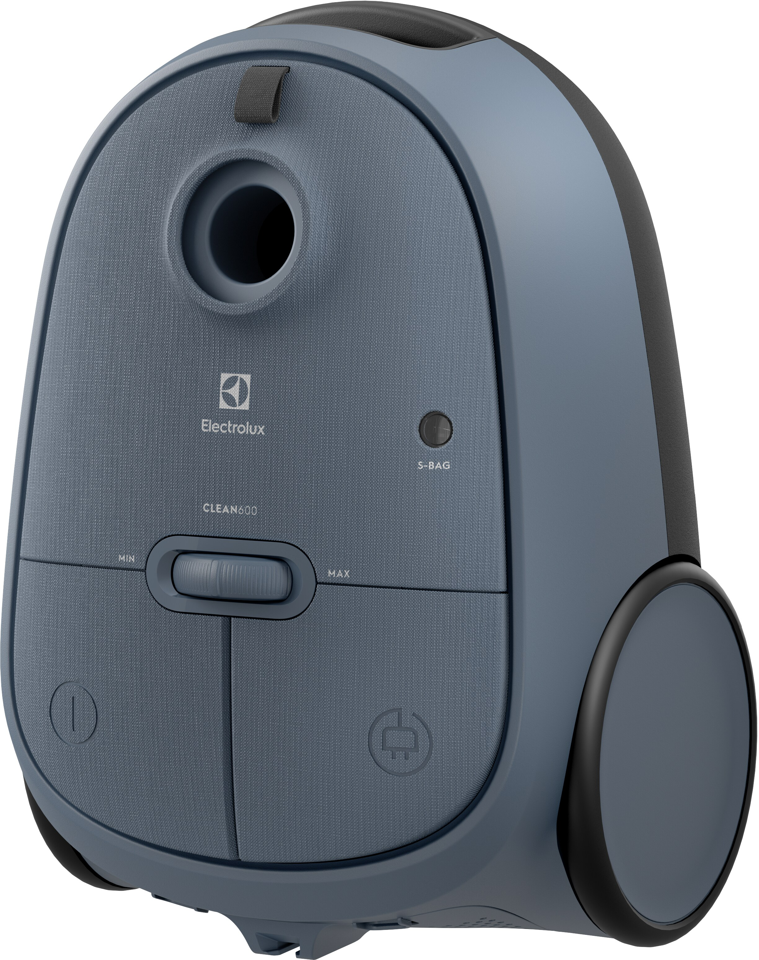 Ein blauer Staubsauger mit Electrolux-Logo, Drehregler und Griff.