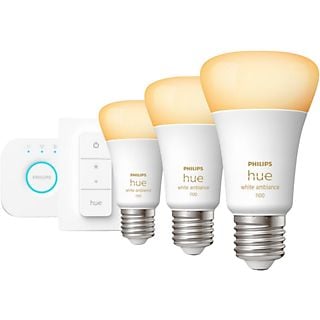 Kit de iluminación - Philips Hue Kit de inicio E27, 8W, Luz Blanca Fría a Cálida,3 bombillas LED + Interruptor + Hue Bridge