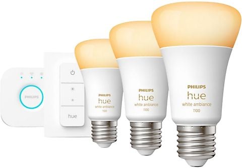 Kit de iluminación  Philips Hue Kit de inicio E27, 8W, Luz Blanca Fría a  Cálida,3 bombillas LED + Interruptor + Hue Bridge