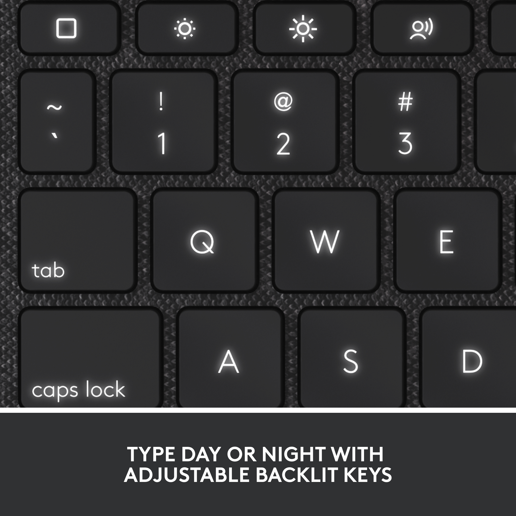 Nahaufnahme der Tastatur mit Hintergrundbeleuchtung.