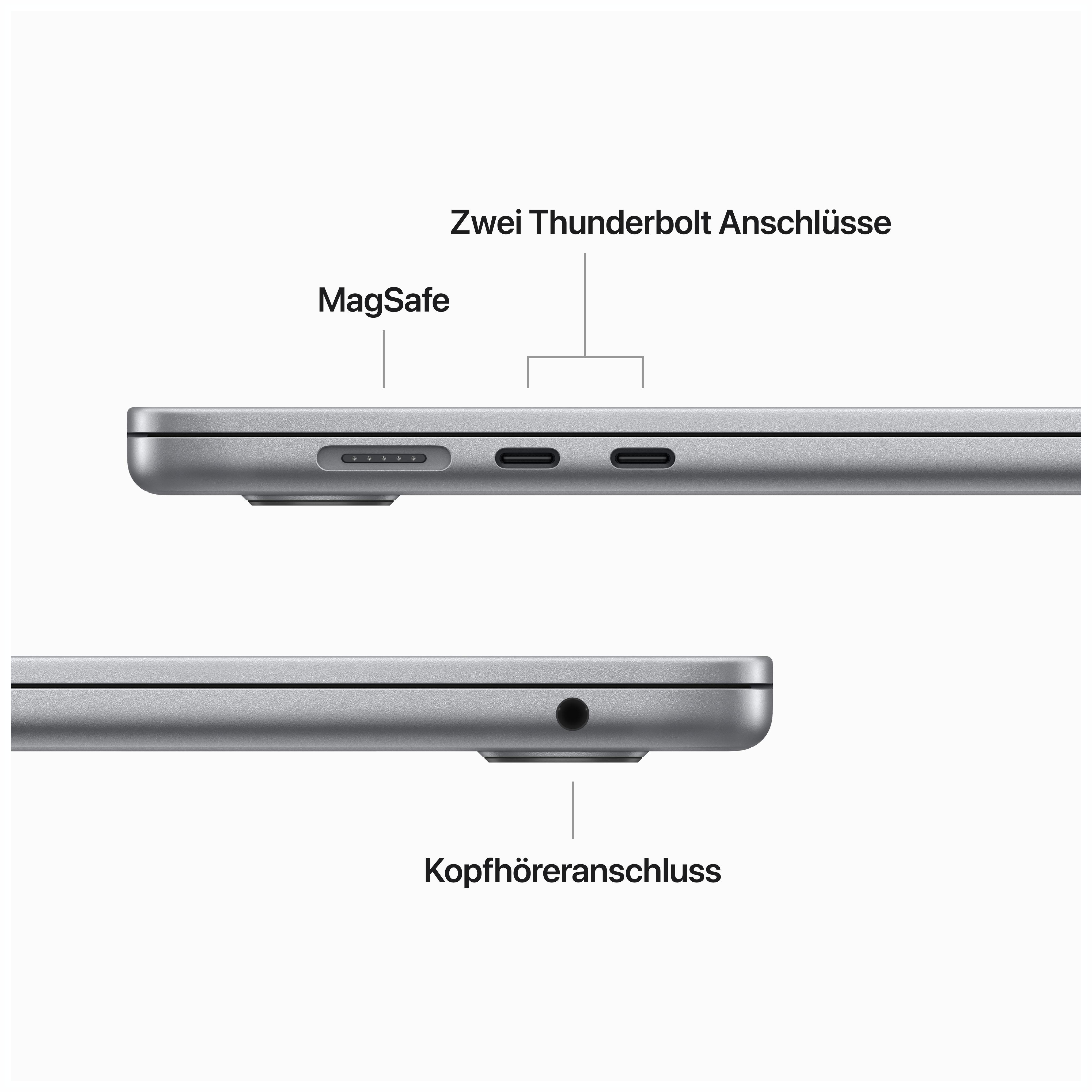 APPLE MacBook Air (2023), mit 15.3 Zoll GPU, Prozessor, SSD, M2 Space Apple M2 MQKQ3D/A, Notebook GB RAM, 10-Core 512 8 Grau GB Display