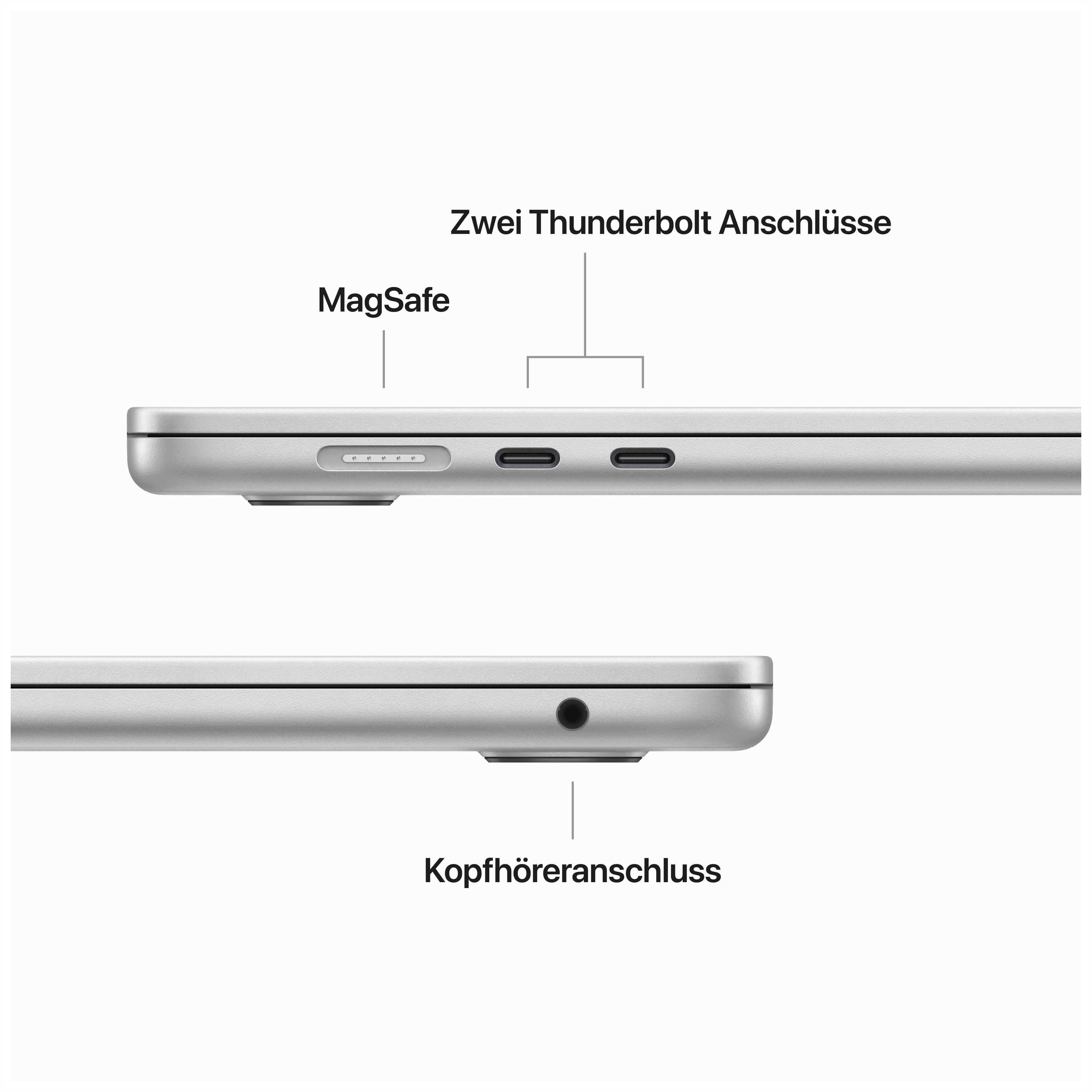 APPLE MacBook Air (2023), MQKT3D/A, Notebook mit 15.3 Zoll Display, Apple M2 Prozessor, 8 GB RAM, 512 GB SSD, M2 10-Core GPU, Silber