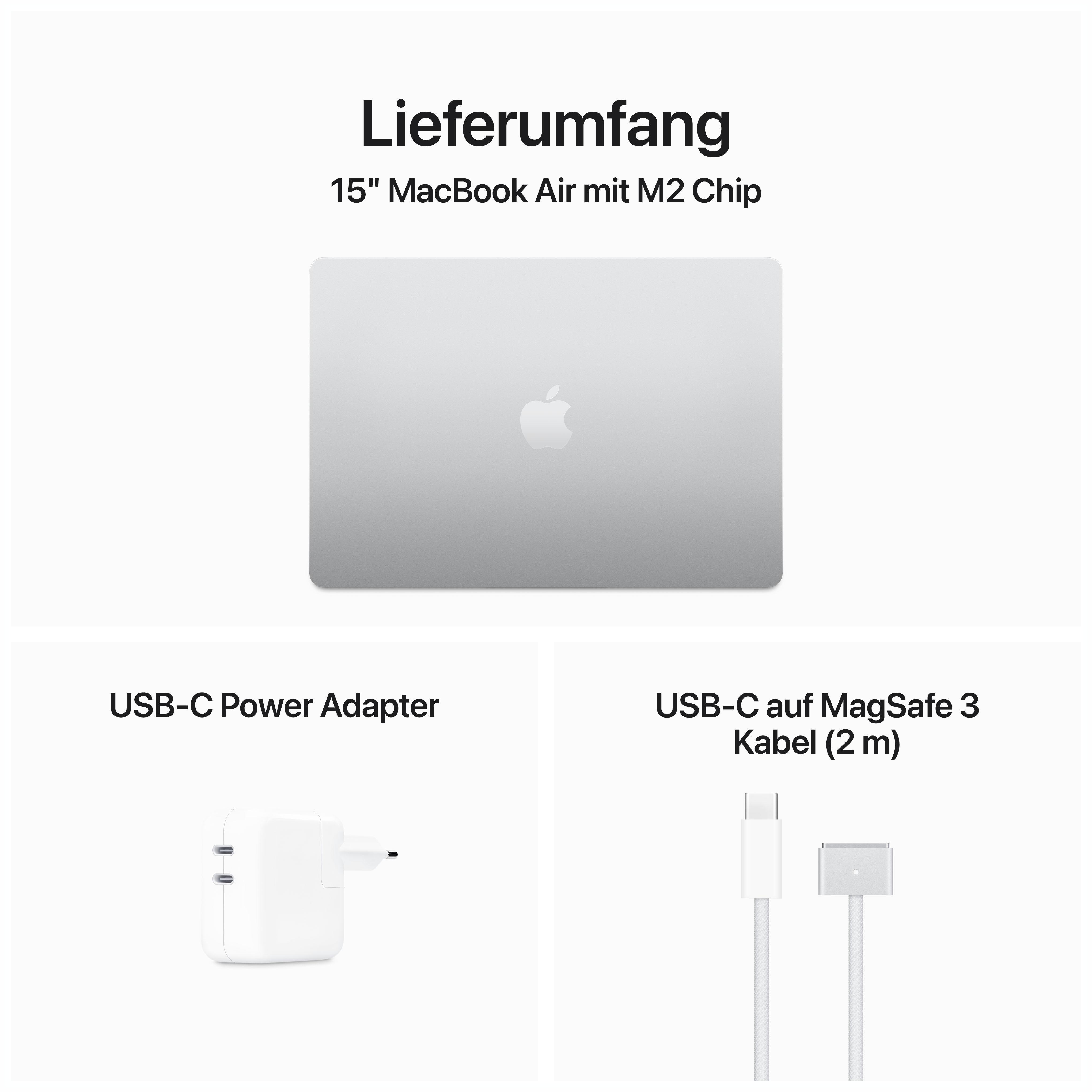 APPLE MacBook Air (2023), MQKT3D/A, Notebook mit 15.3 Zoll Display, Apple M2 Prozessor, 8 GB RAM, 512 GB SSD, M2 10-Core GPU, Silber