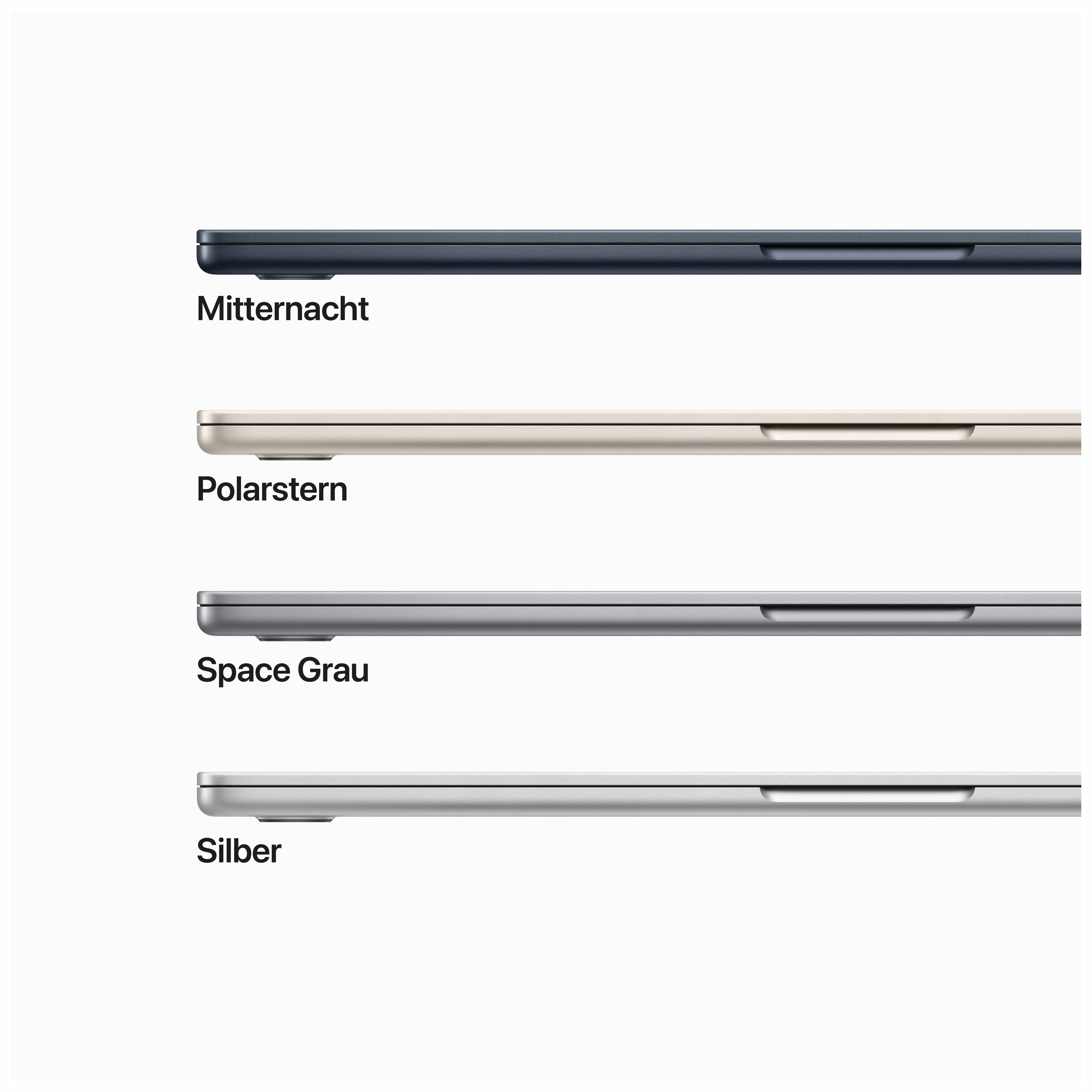 Laptop-Seitenansicht in vier Farben: Schwarz, Gold, Silber und Grau.
