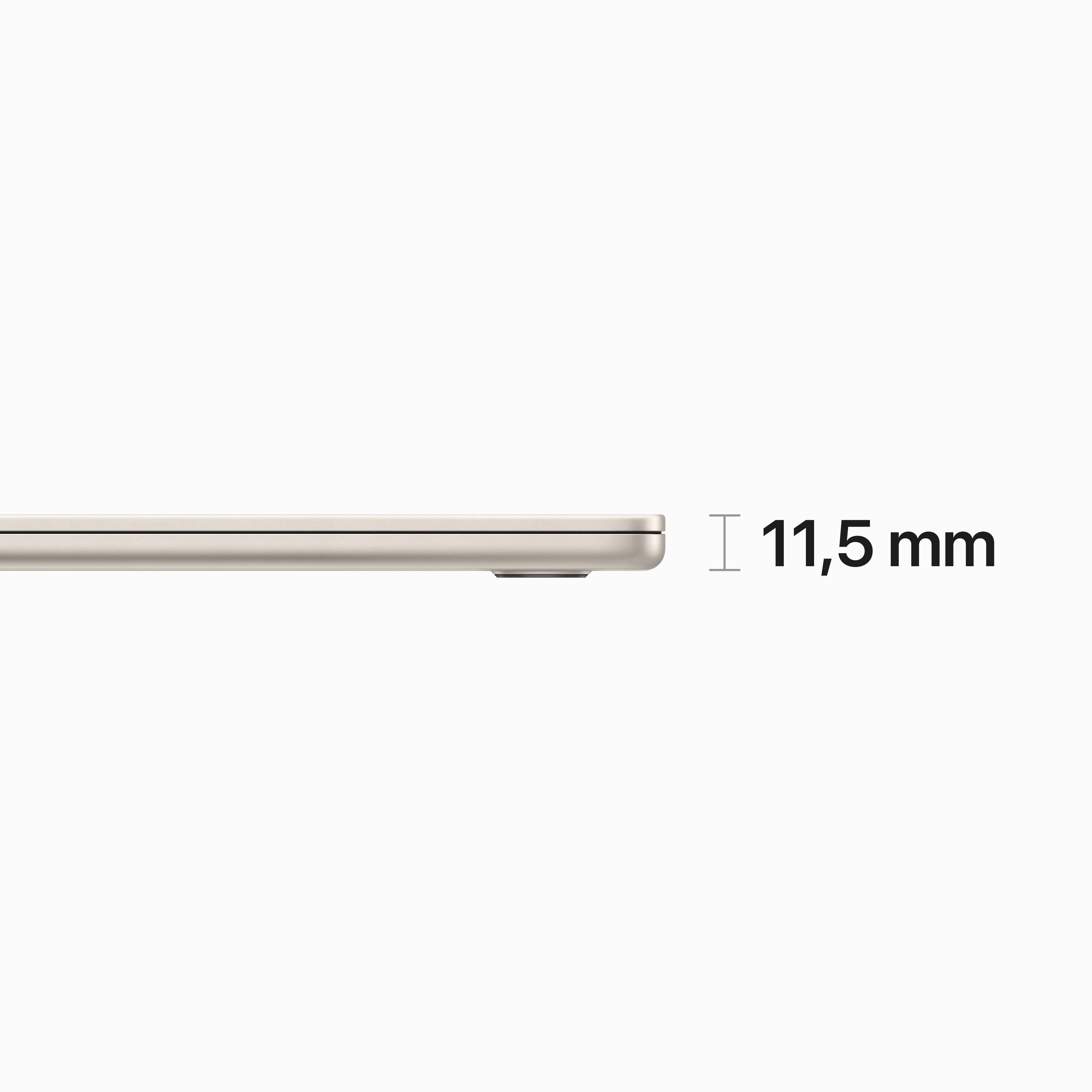 Seitenansicht eines dünnen, silbernen Laptops mit einer Dicke von 11,5 mm. Hintergrund: weiß.