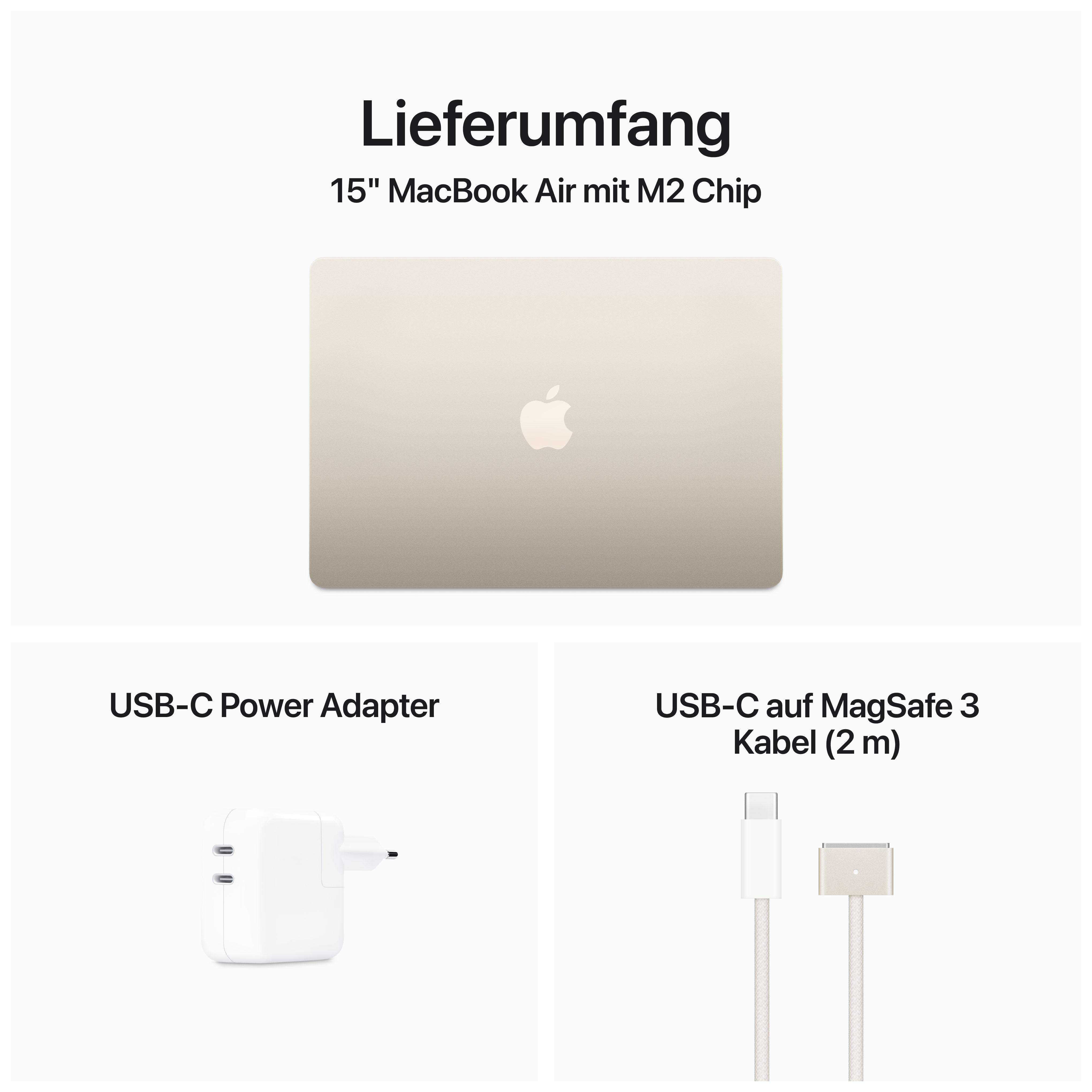 APPLE MacBook Air (2023), MQKV3D/A, Notebook mit 15.3 Zoll Display, Apple M2 Prozessor, 8 GB RAM, 512 GB SSD, M2 10-Core GPU, Polarstern
